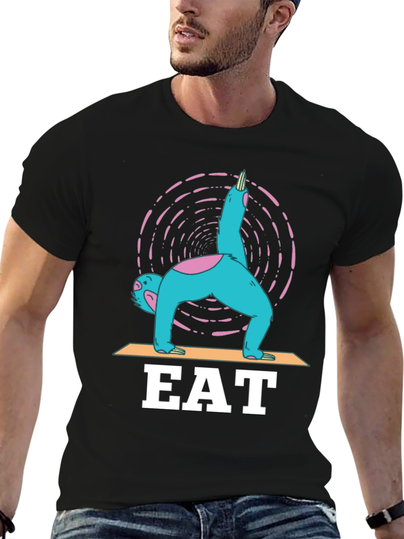 Black Yoga Sloth EAT T-Shirt - Relax and Recharge! view 6
