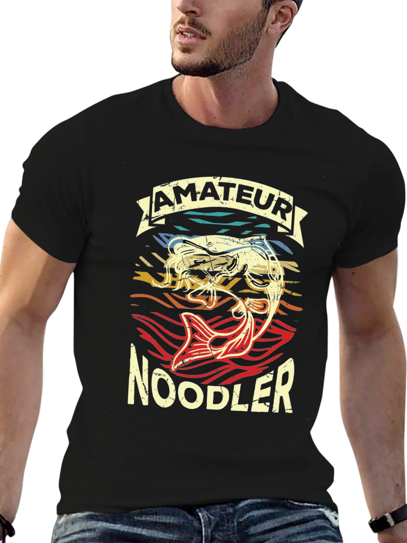Black Amateur Noodler T-Shirt Funny Fishing Tee view 6