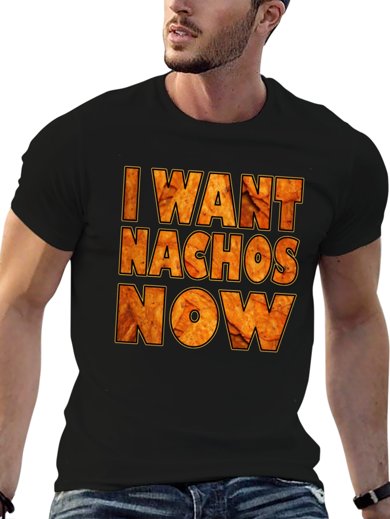 Black I Want Nachos Now Funny Graphic T-Shirt view 6