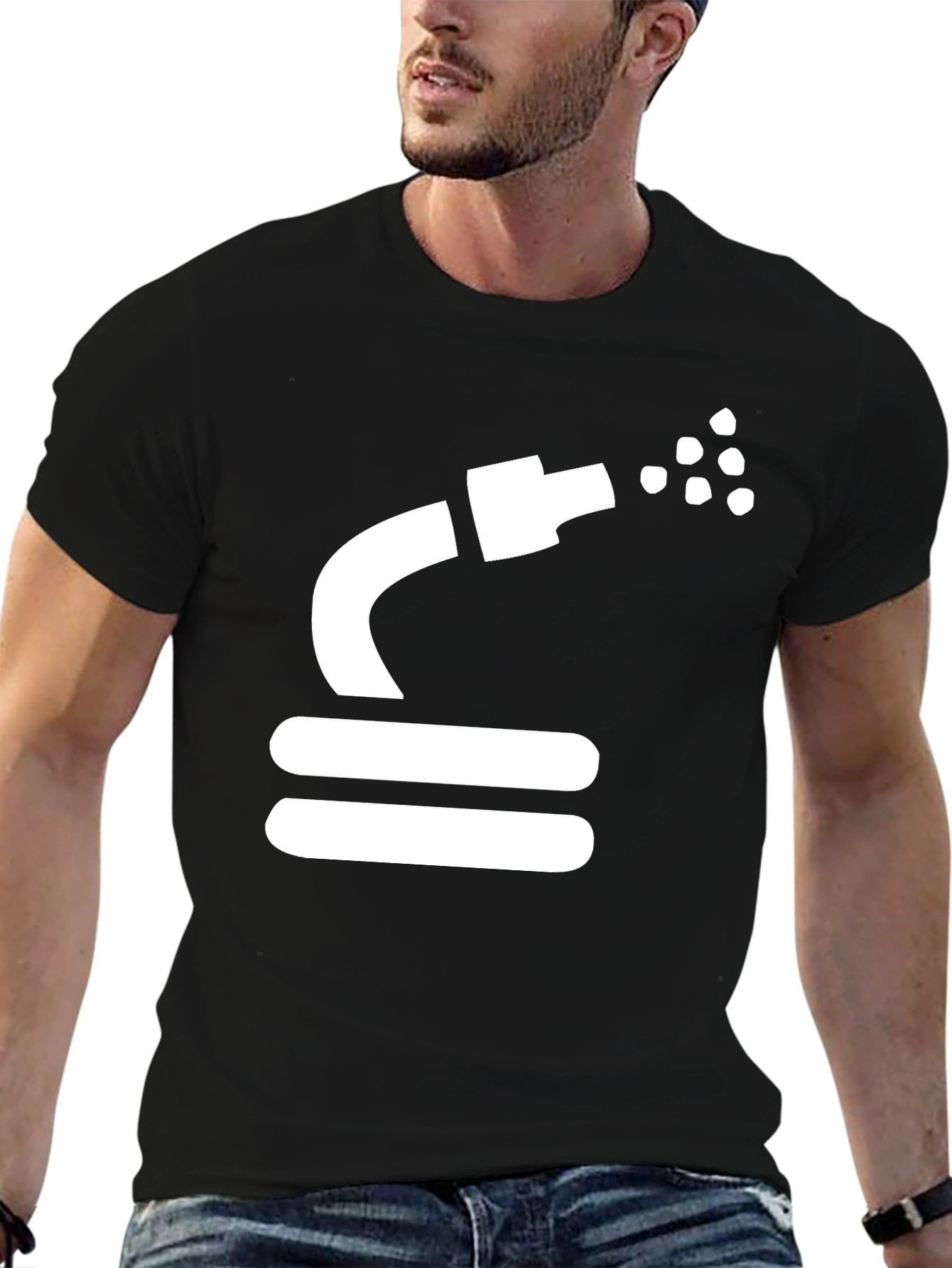 Black Black Graphic Tee: Funny Water Hose T-Shirt view 6