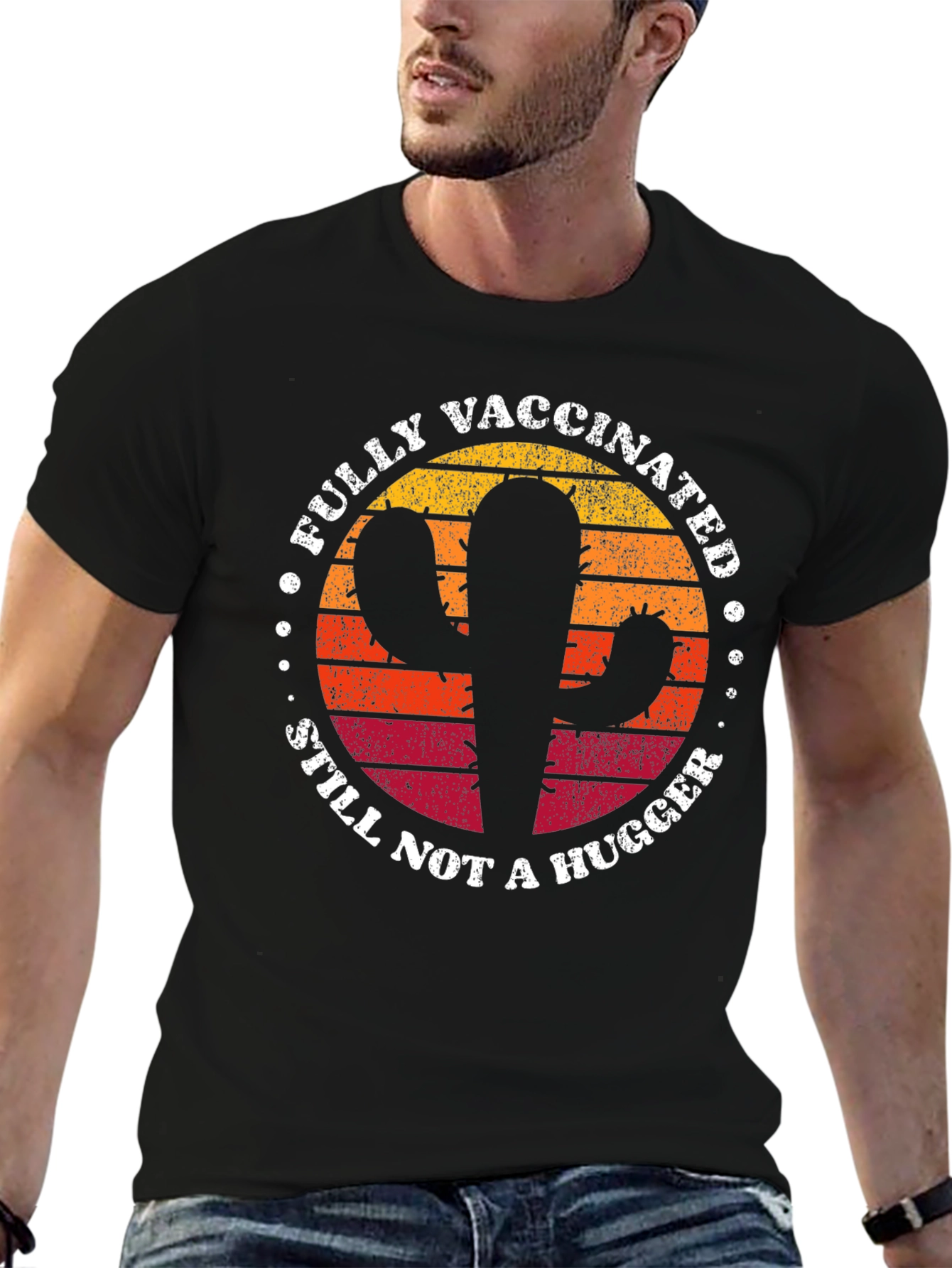 Black Fully Vaccinated Cactus T-Shirt - Still Not a Hugger view 6