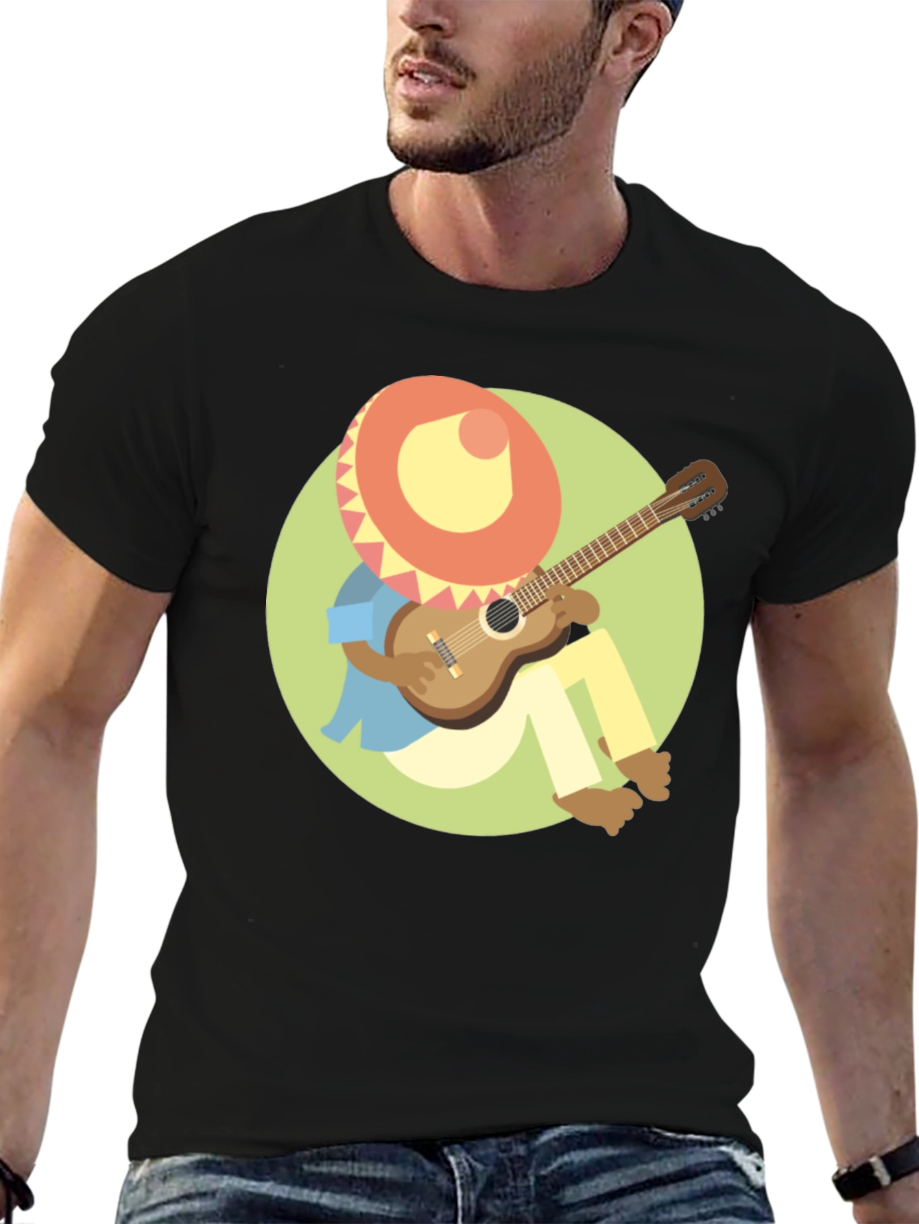 Black Mariachi Cartoon Graphic T-Shirt view 6