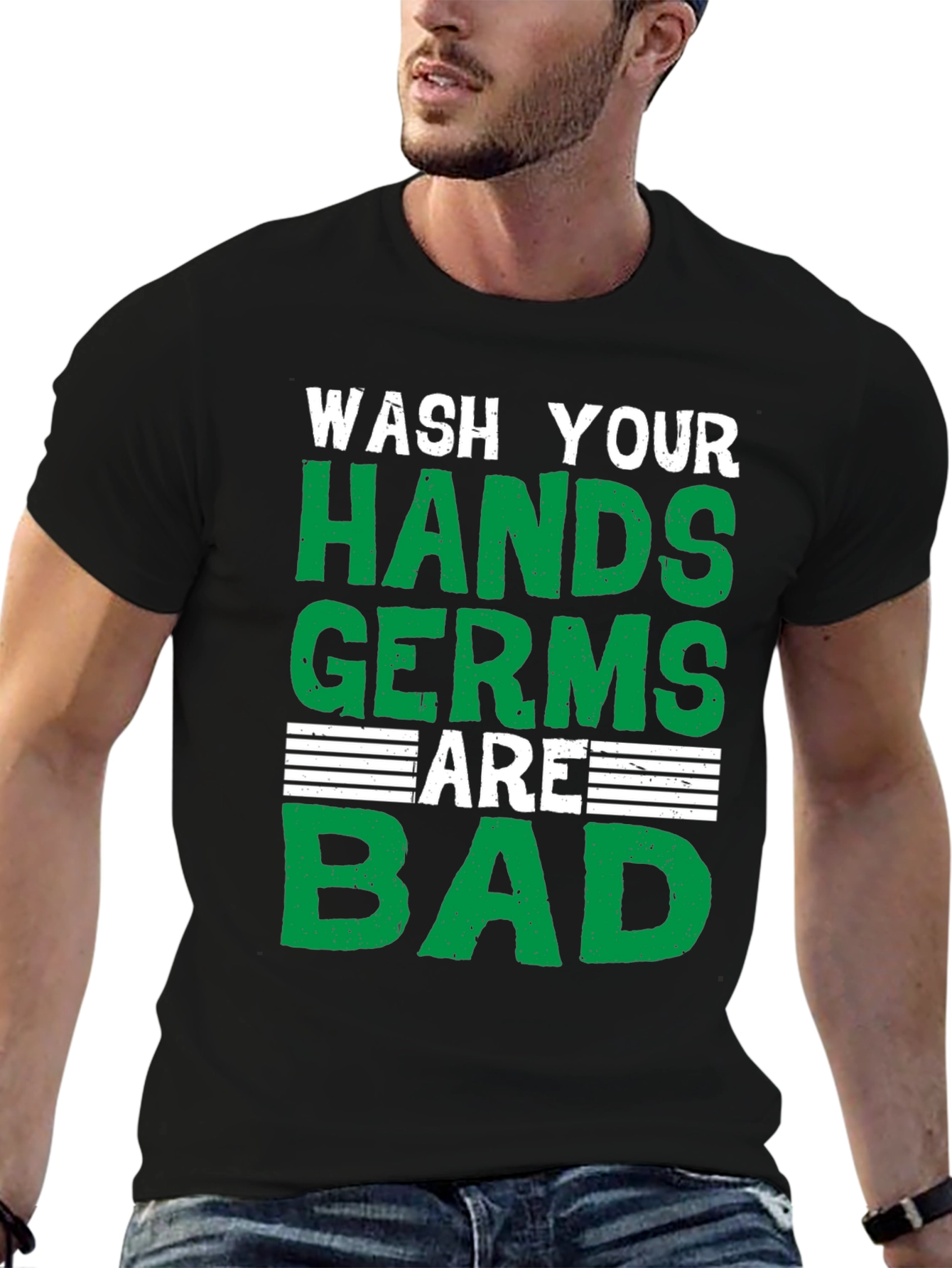 Black Wash Your Hands T-Shirt: Germs Are Bad view 6