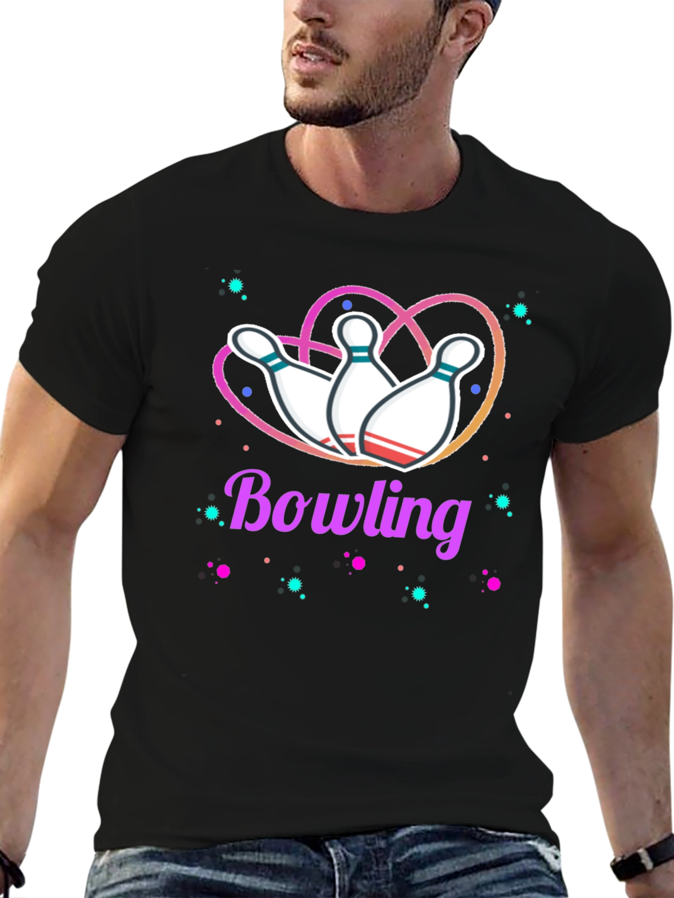 Black Bowling Heart T-Shirt - Perfect for Bowling Enthusiasts view 6