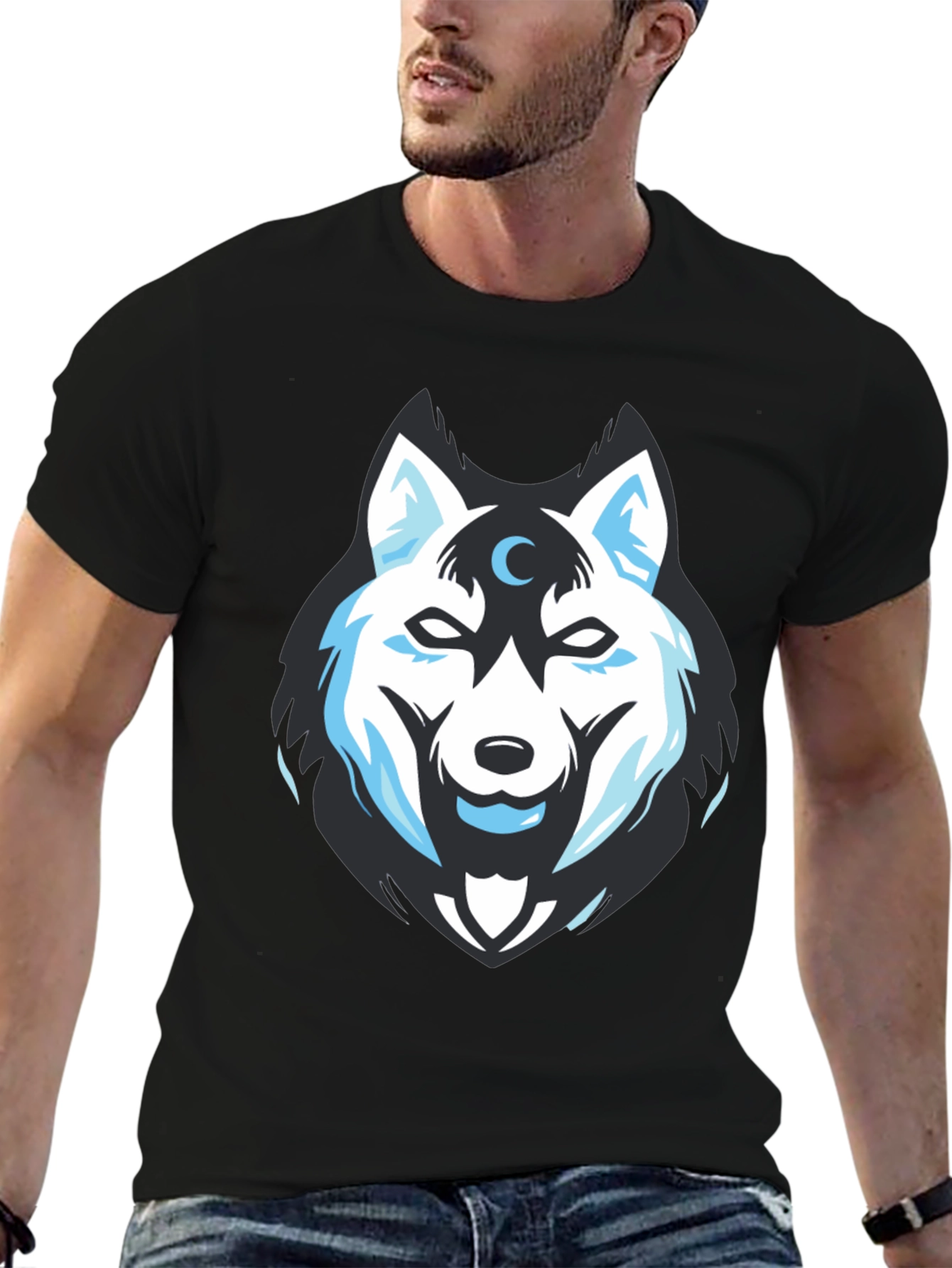 Black Wolf Moon Graphic Tee - Black Cotton Blend view 6
