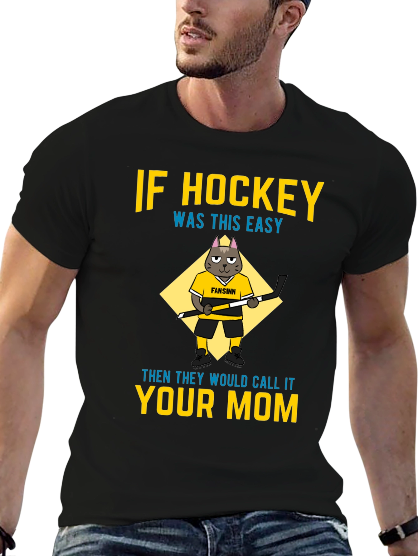 Black Funny Hockey Mom T-Shirt - Cat Graphic Tee view 6
