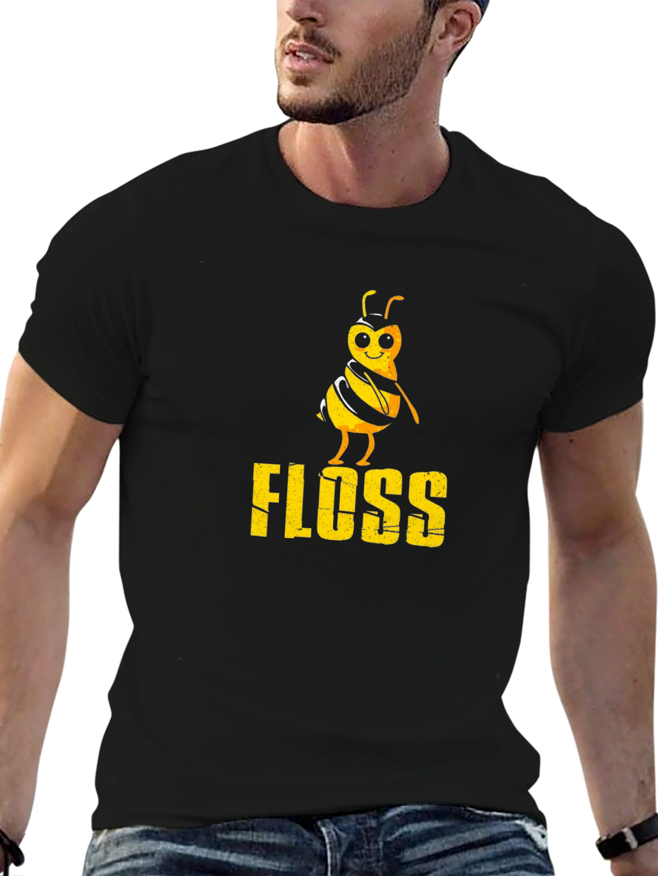 Black Floss Bee Graphic Tee - Black Cotton T-Shirt view 6