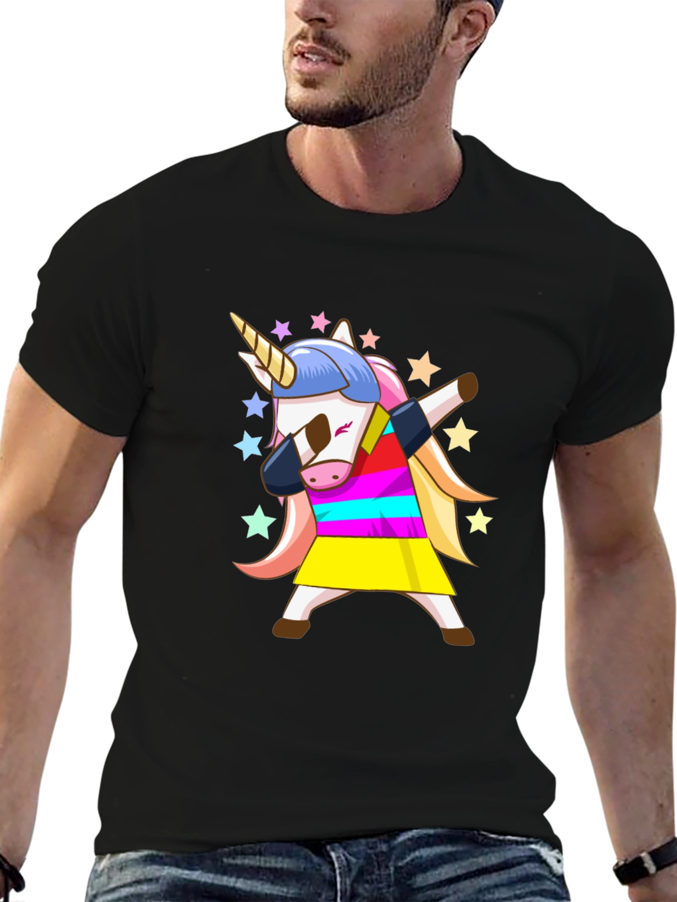 Black Dabbing Unicorn Black T-Shirt - Fun Cartoon Graphic Tee view 6