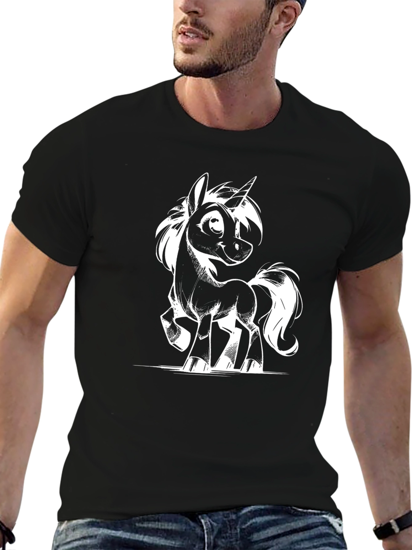 Black Unicorn Graphic Tee - Black Cotton T-Shirt view 6
