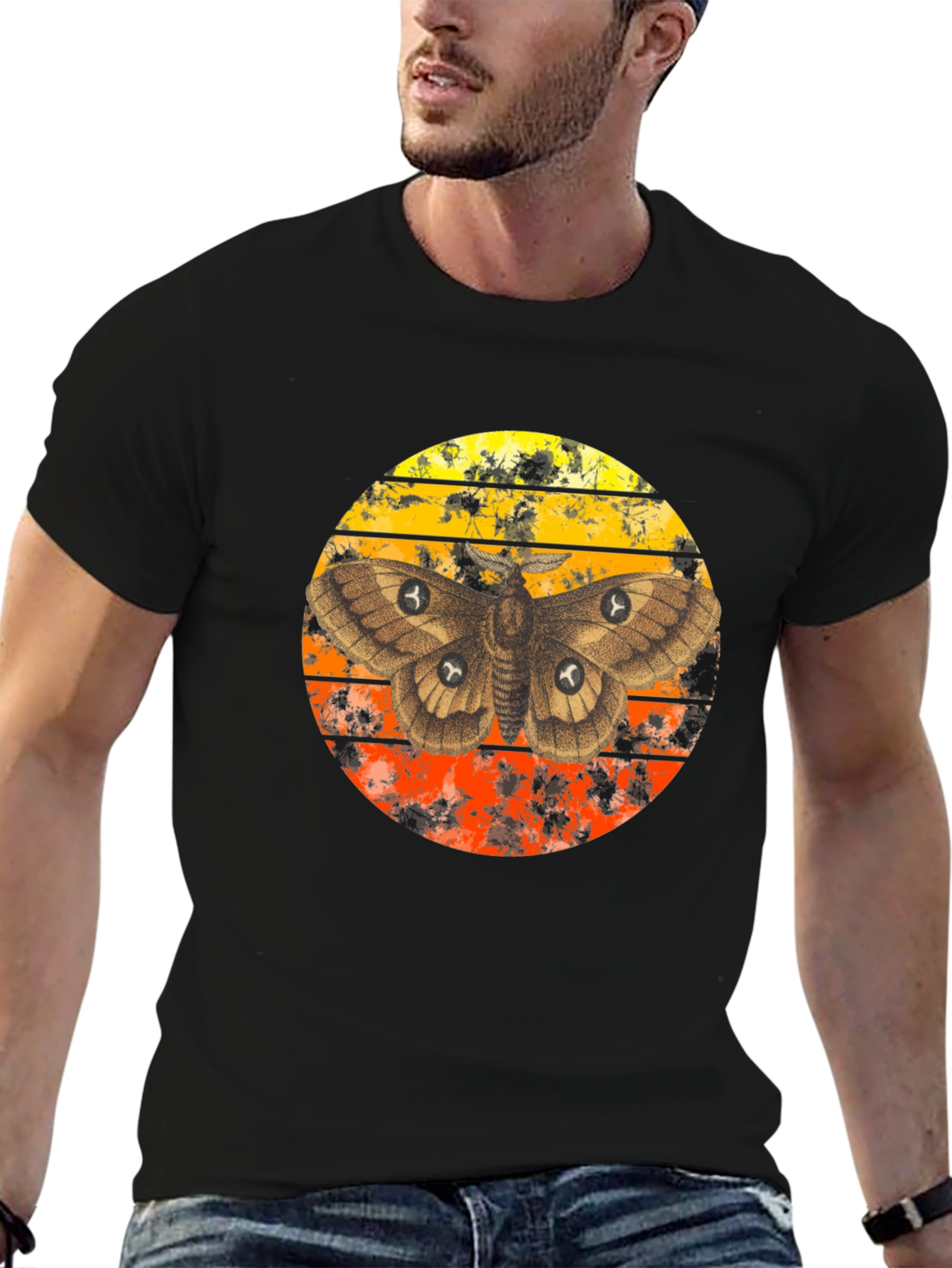 Black Moth Sunset Graphic T-Shirt view 6