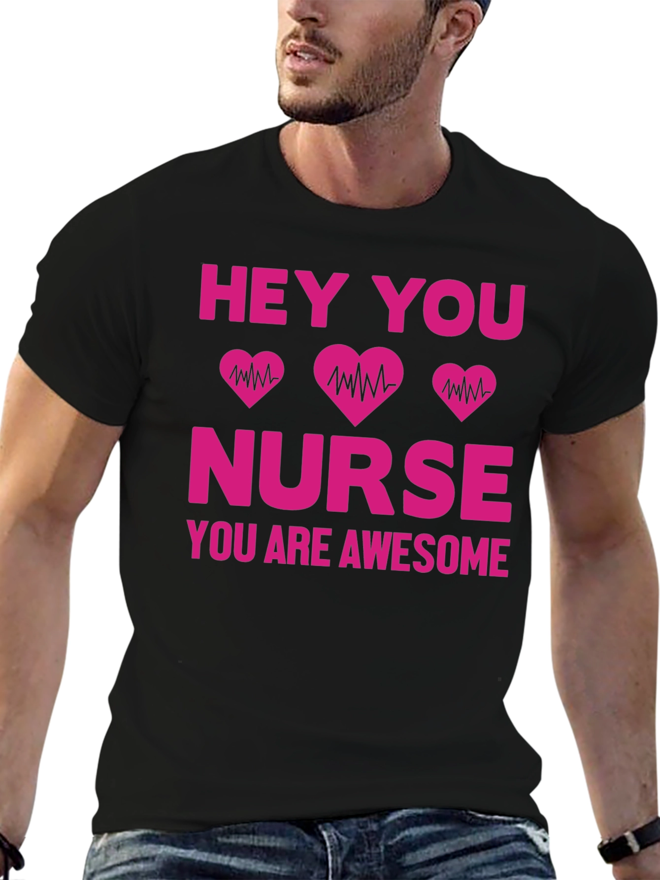 Black Hey You Nurse Awesome Graphic Tee view 6