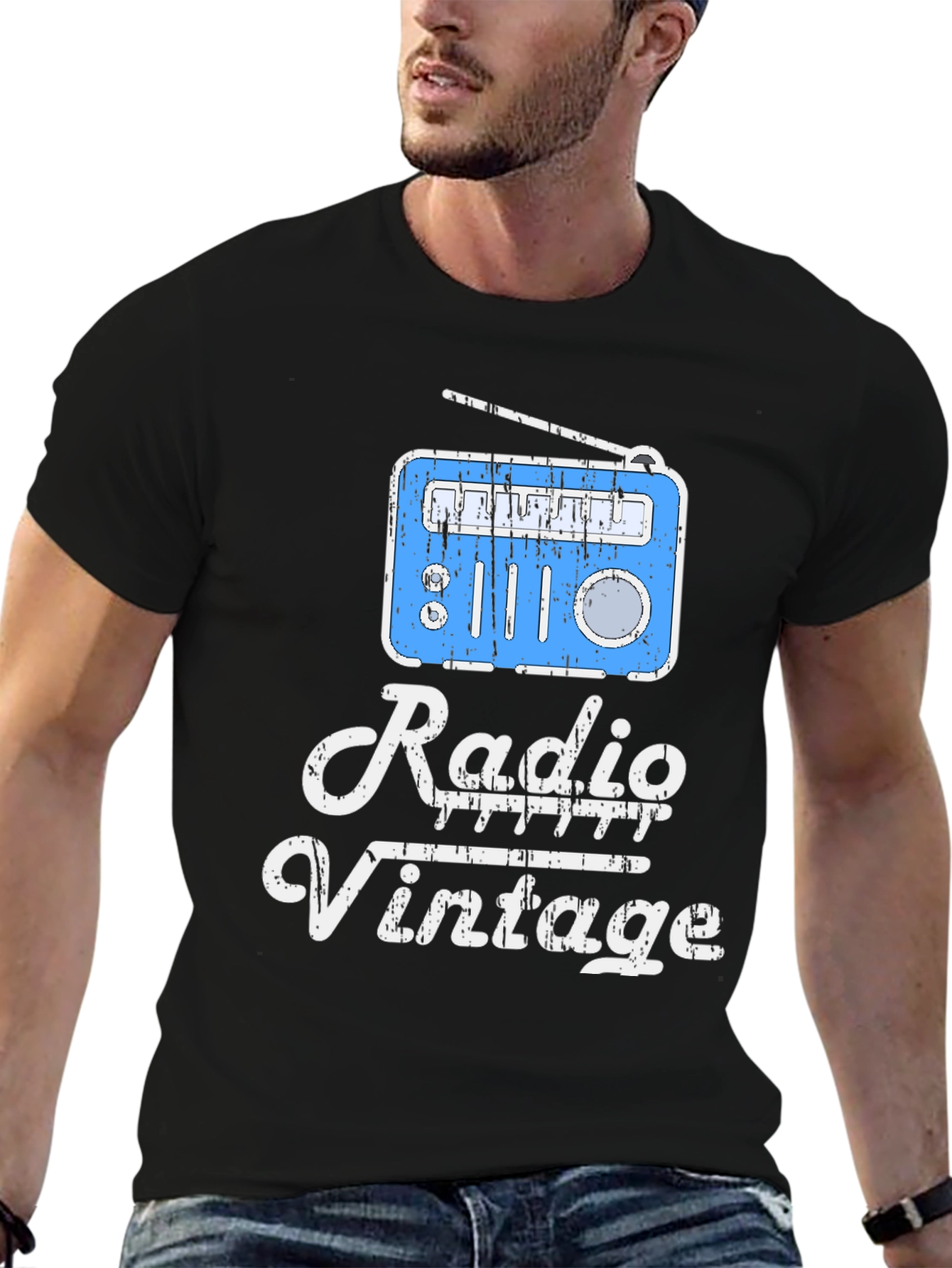 Black Vintage Radio T-Shirt - Retro Style view 6