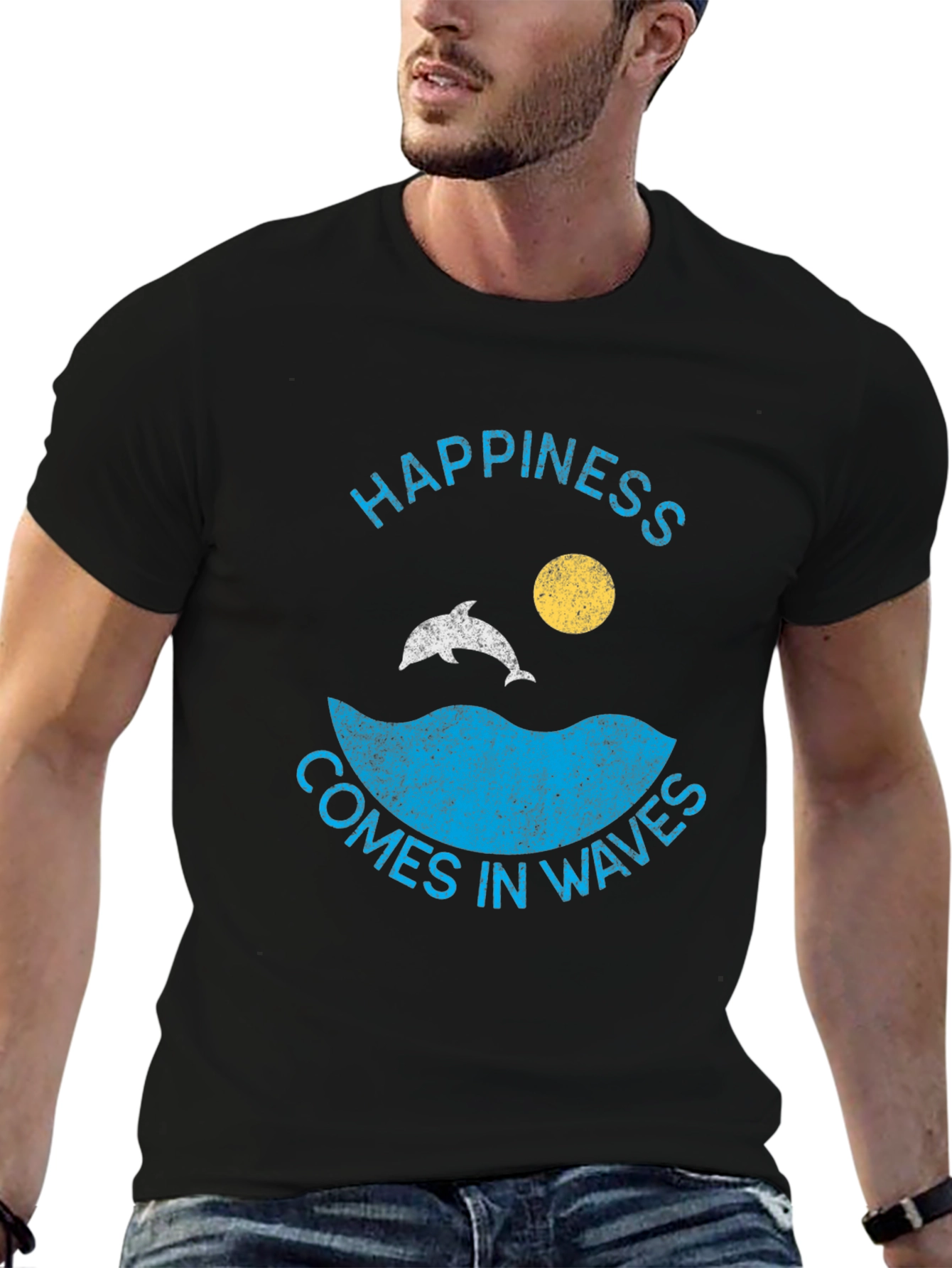 Black Happiness Comes in Waves Graphic Tee view 6