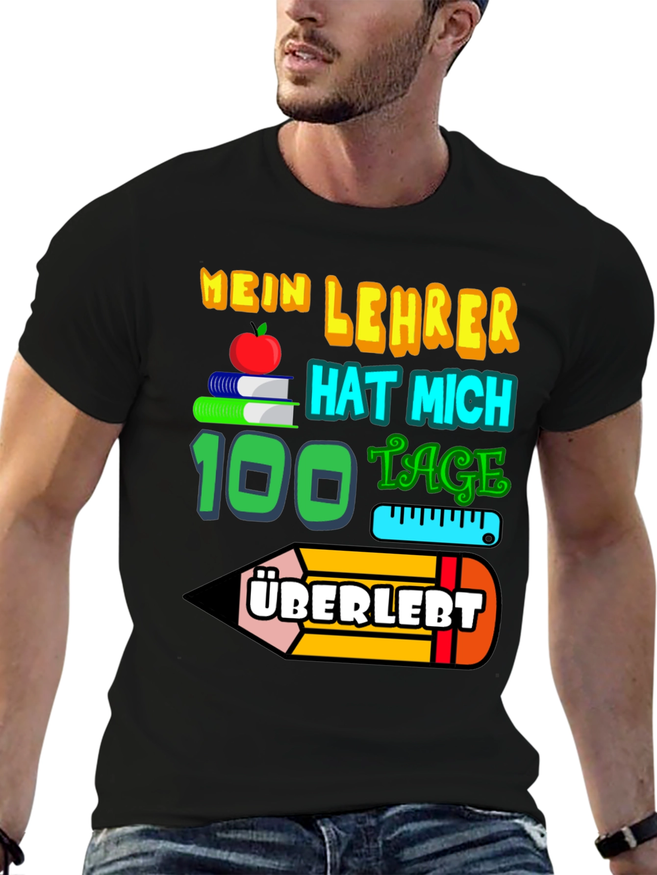 Black My Teacher Survived 100 Days T-Shirt view 6