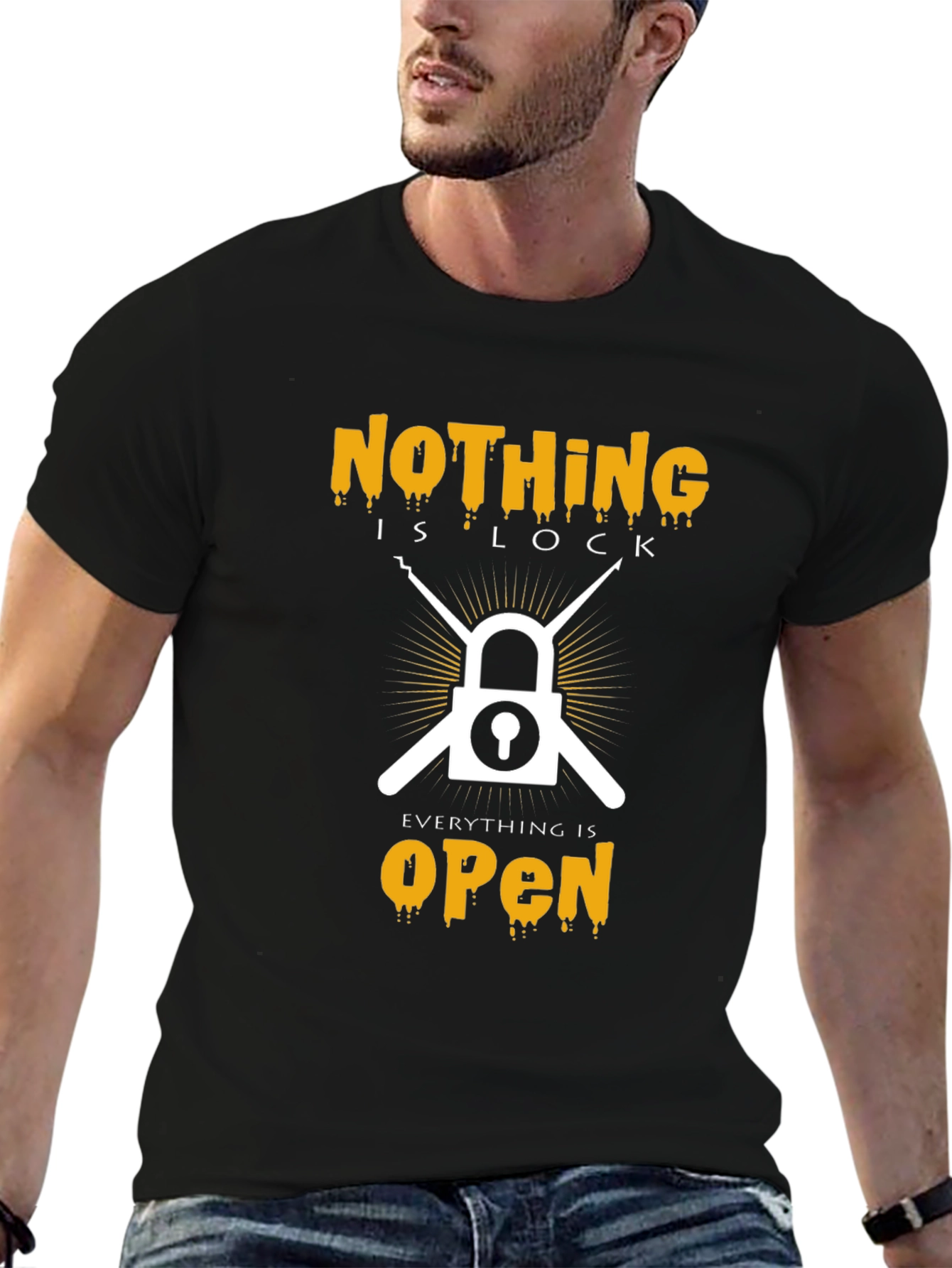 Black Nothing Is Lock T-Shirt - Everything Is Open Tee view 6