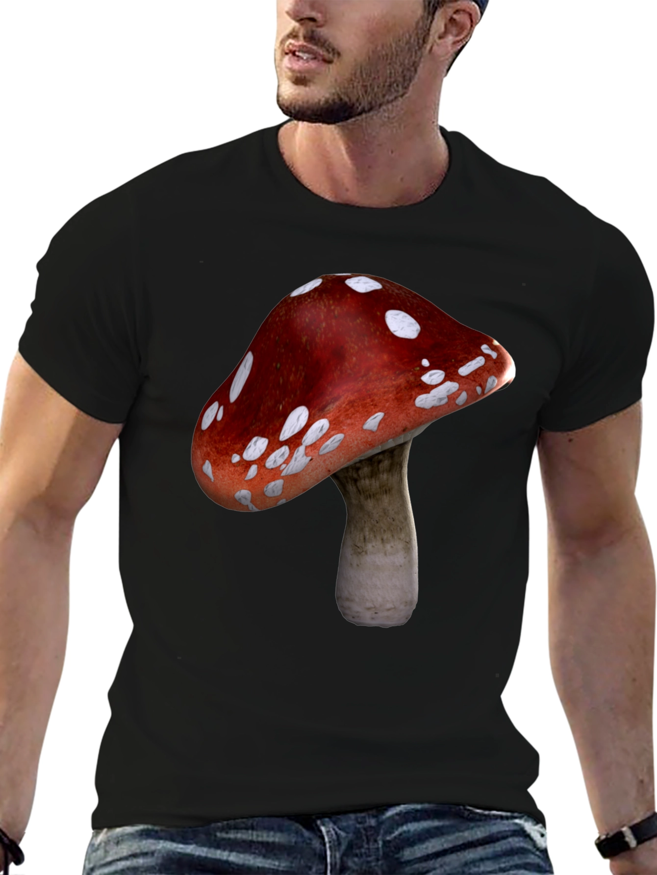 Black Mushroom Graphic Black T-Shirt view 6