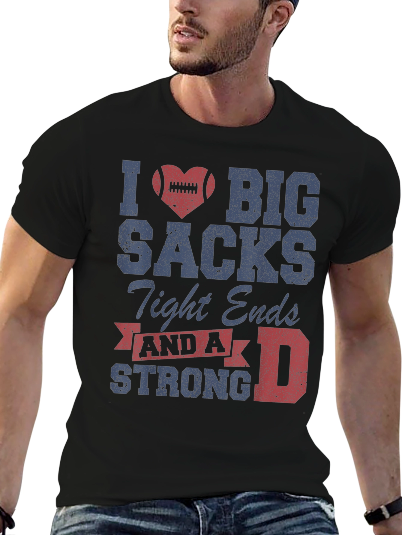 Black I Heart Big Sacks T-Shirt - Football Humor Tee view 6