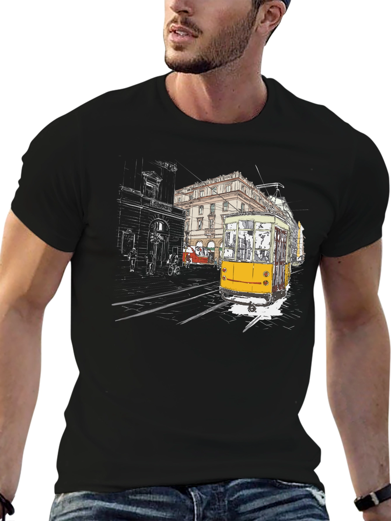 Black Urban Tram Graphic Tee - Black view 6