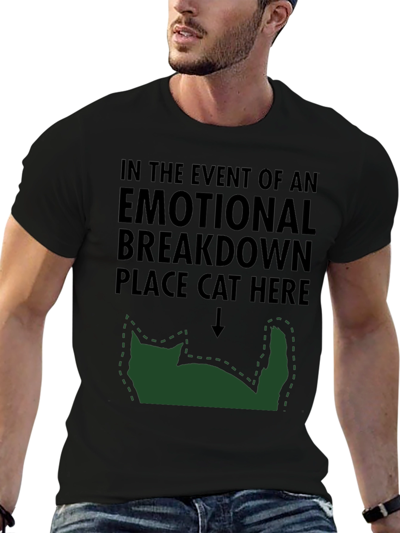 Black Emotional Breakdown Cat T-Shirt view 6