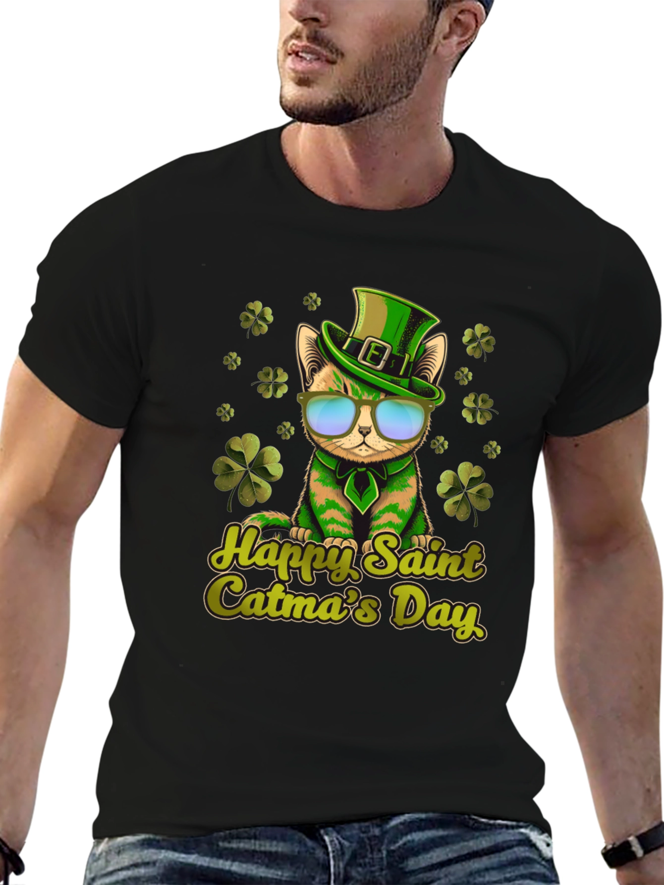 Black Happy Saint Catma's Day Black T-Shirt view 6