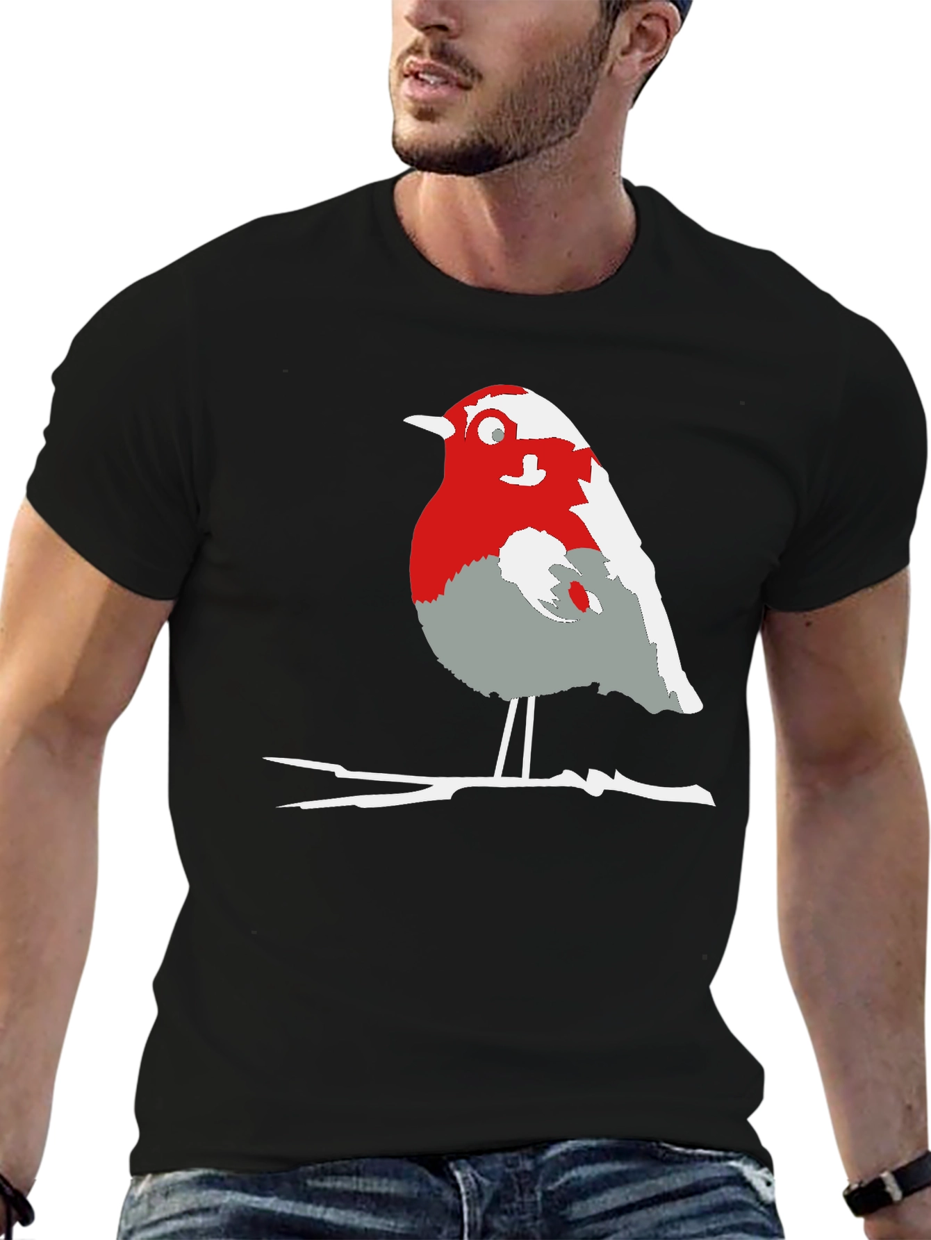 Black Robin Bird Graphic Tee - Casual Black T-Shirt view 6