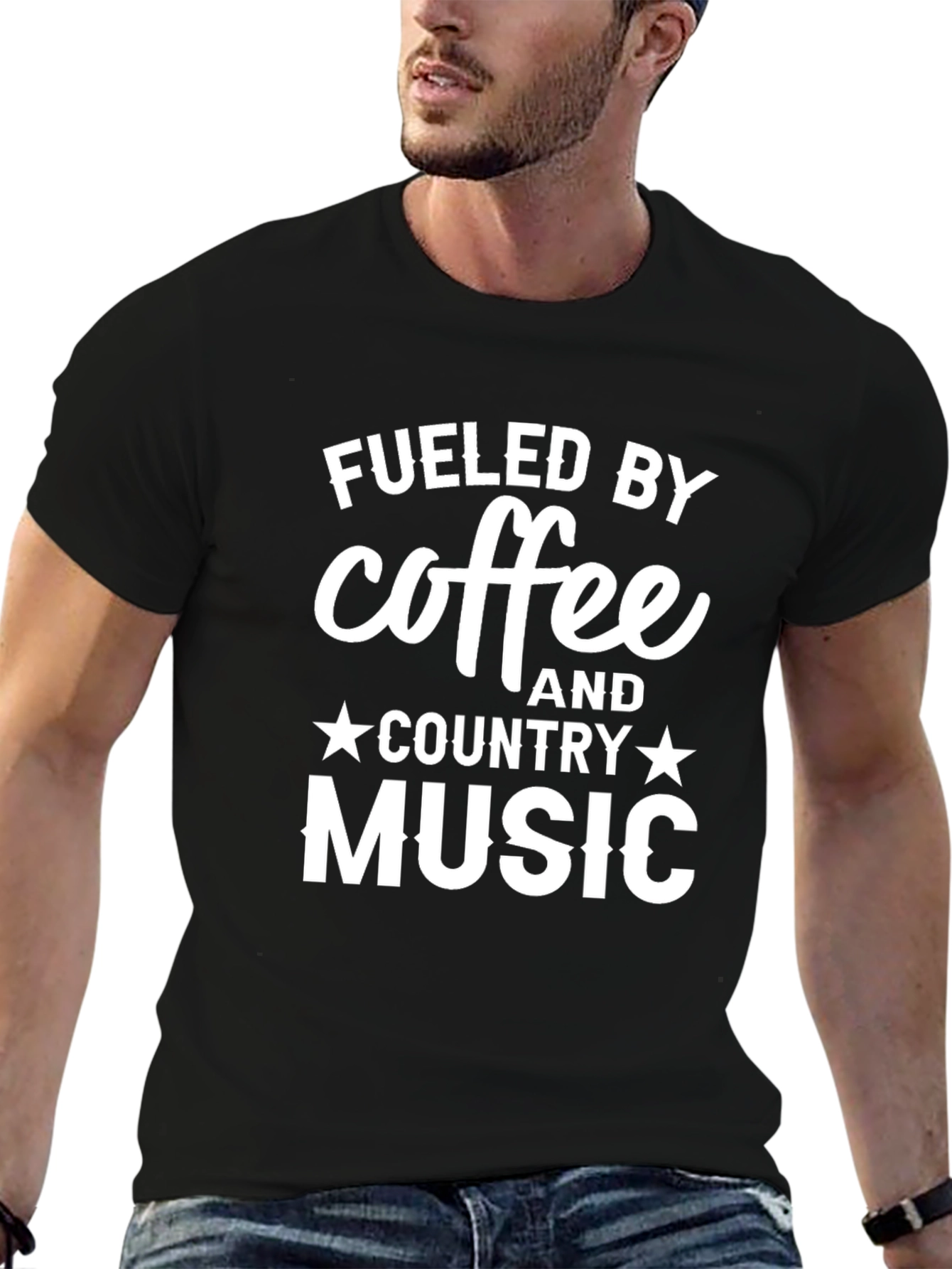 Black Fueled By Coffee & Country Music Black T-Shirt view 6
