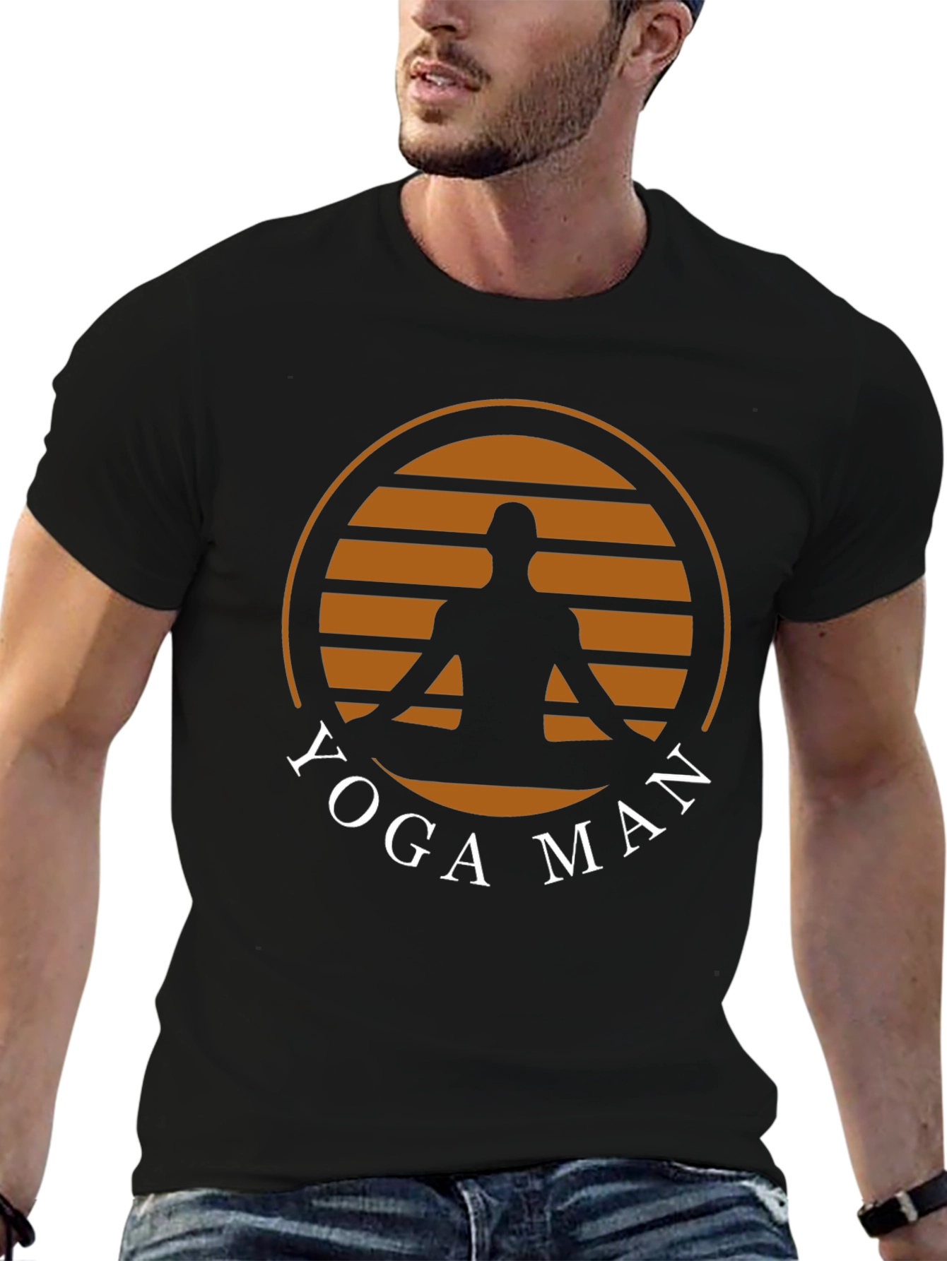 Black Yoga Man Graphic Tee - Black Cotton Blend T-Shirt view 6