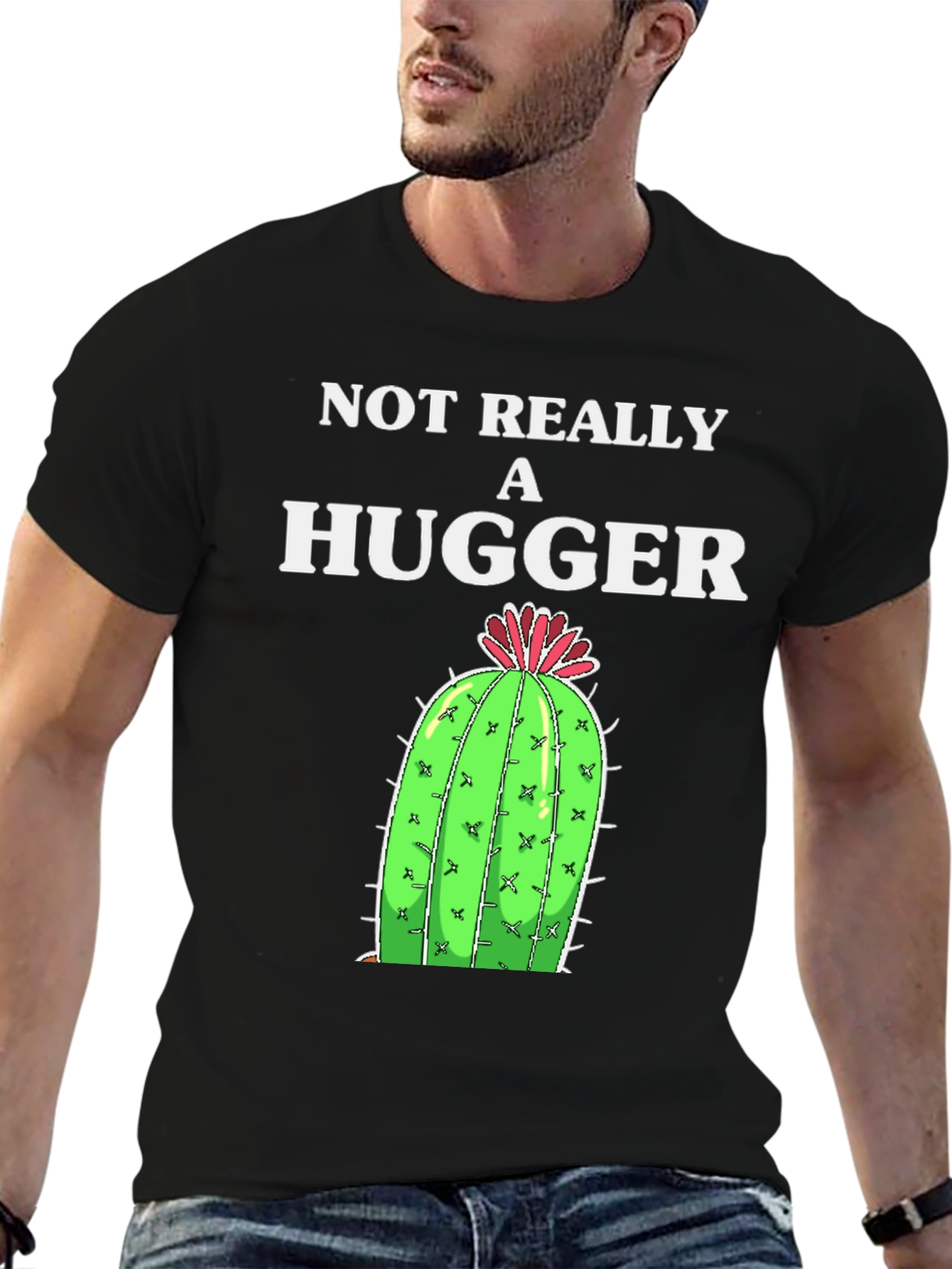 Black Not Really A Hugger Cactus Graphic Tee view 6