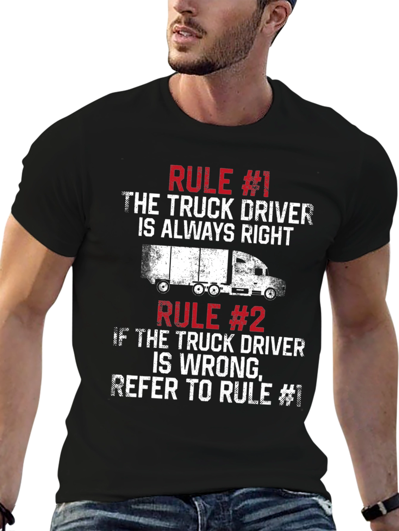 Black Truck Driver Rules T-Shirt - Funny Slogan Tee view 6