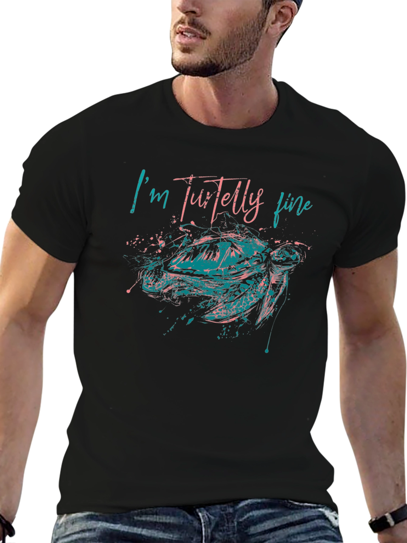Black I'm Turtelly Fine Graphic Tee - Turtle Design view 6