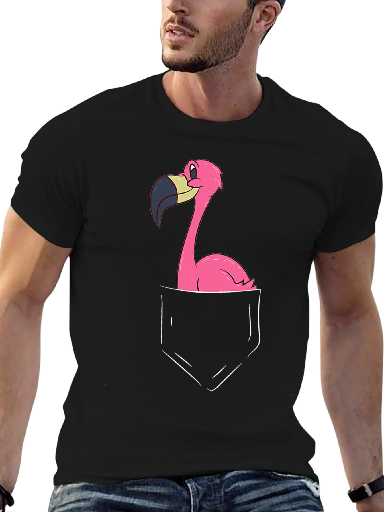 Black Flamingo Pocket Graphic Tee - Black Cotton Blend view 6