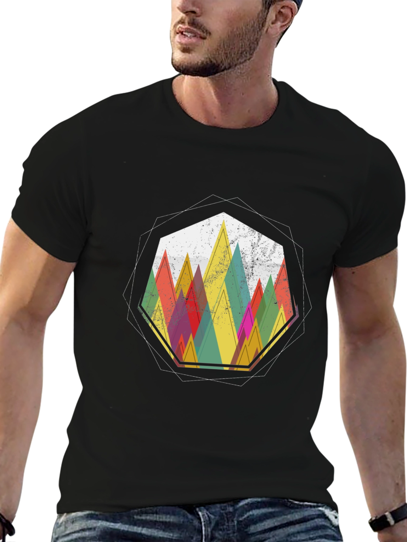 Black Geometric Mountain Graphic Tee - Stylish Casual Wear view 6