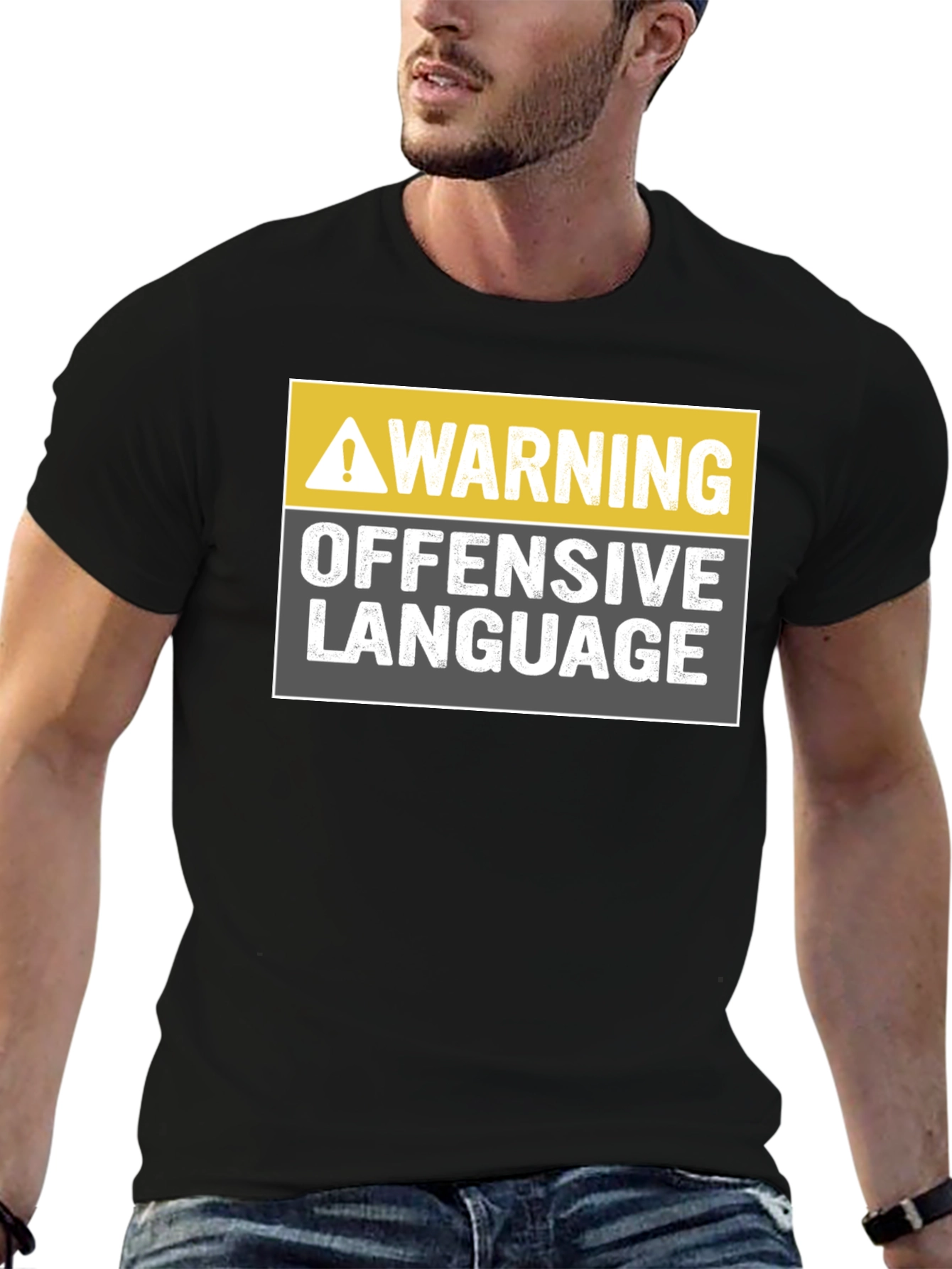Black Warning Offensive Language T-Shirt view 6