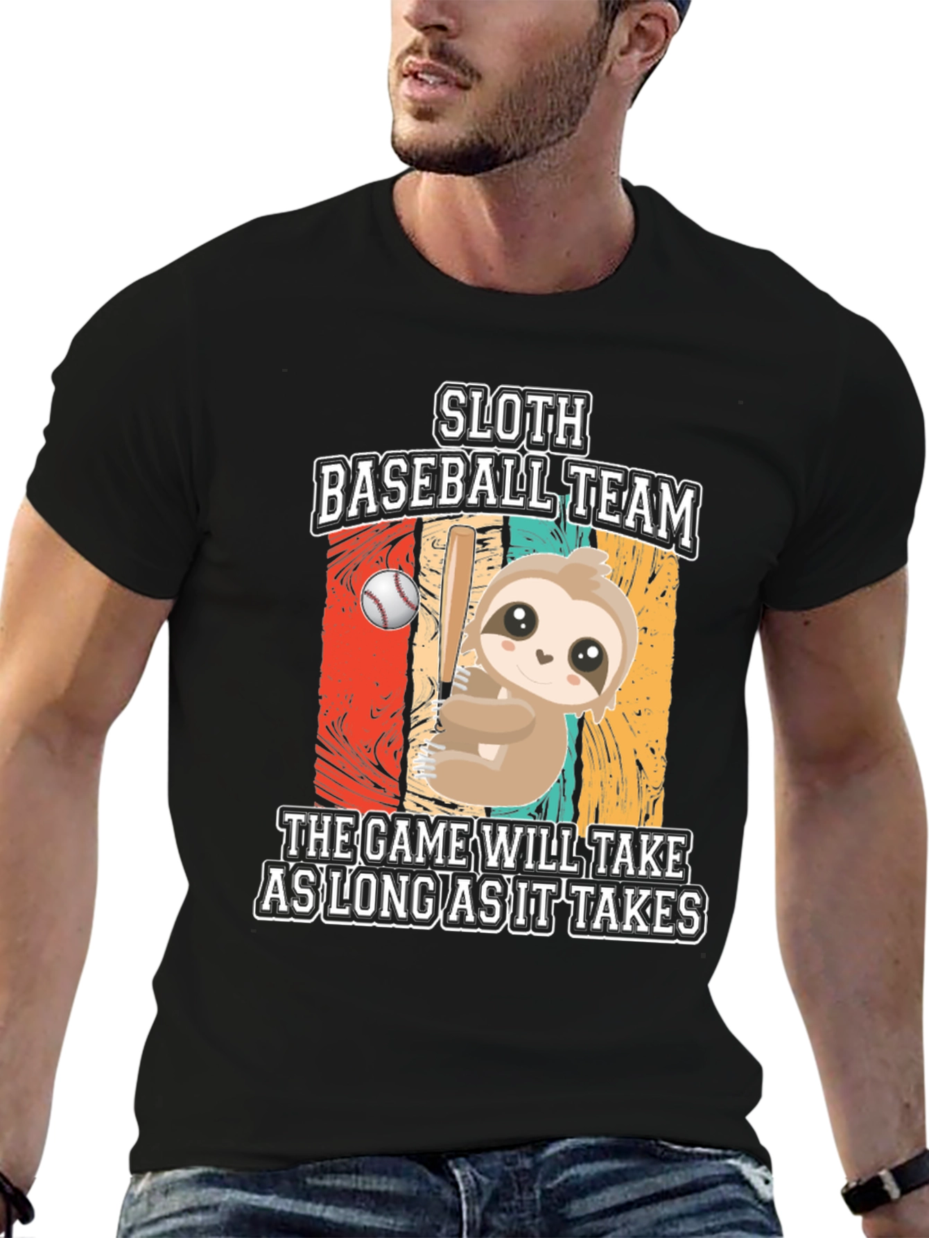 Black Sloth Baseball Team Graphic T-Shirt view 6