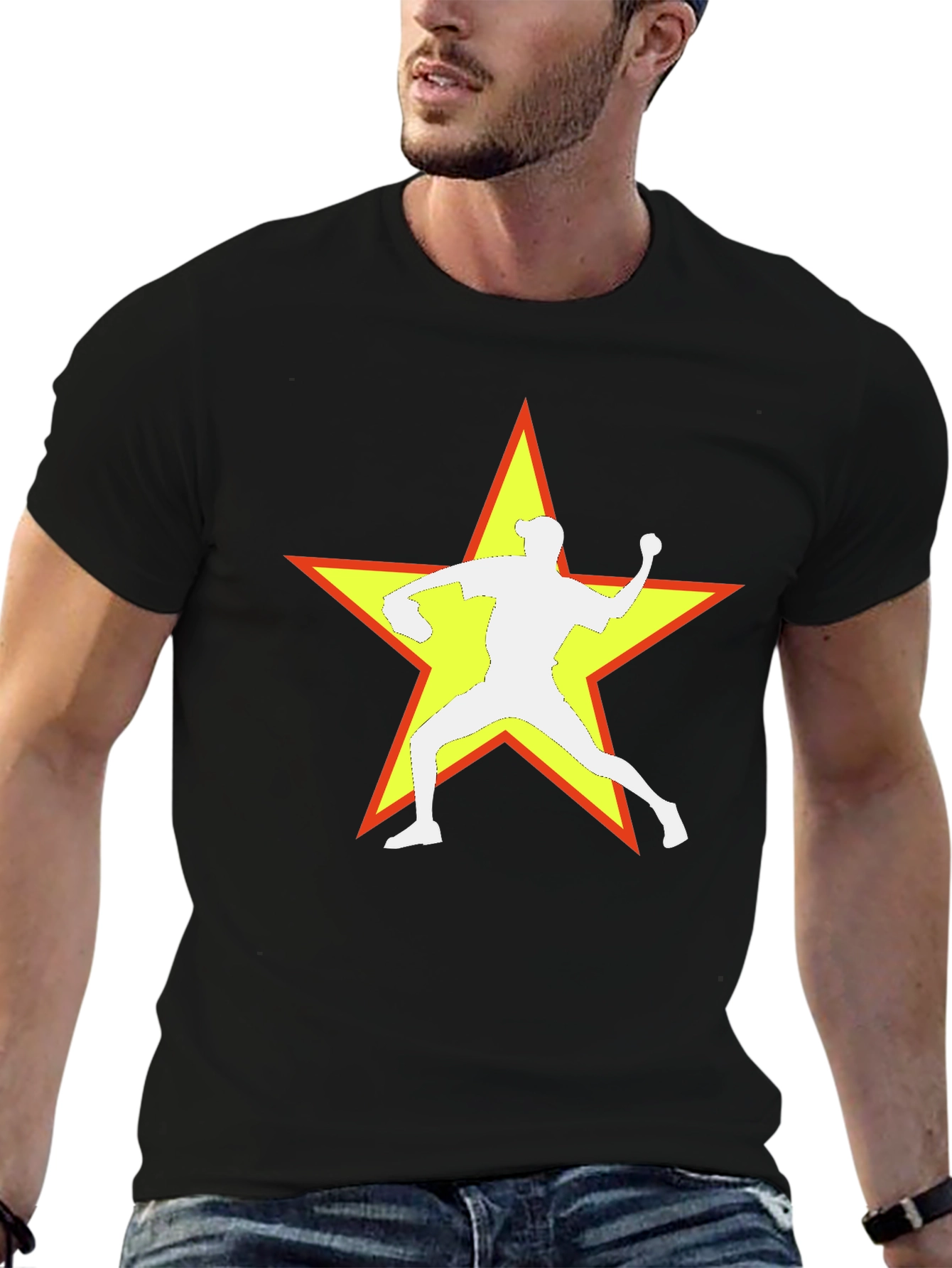 Black Baseball Star Graphic Tee - Black Cotton Blend view 6