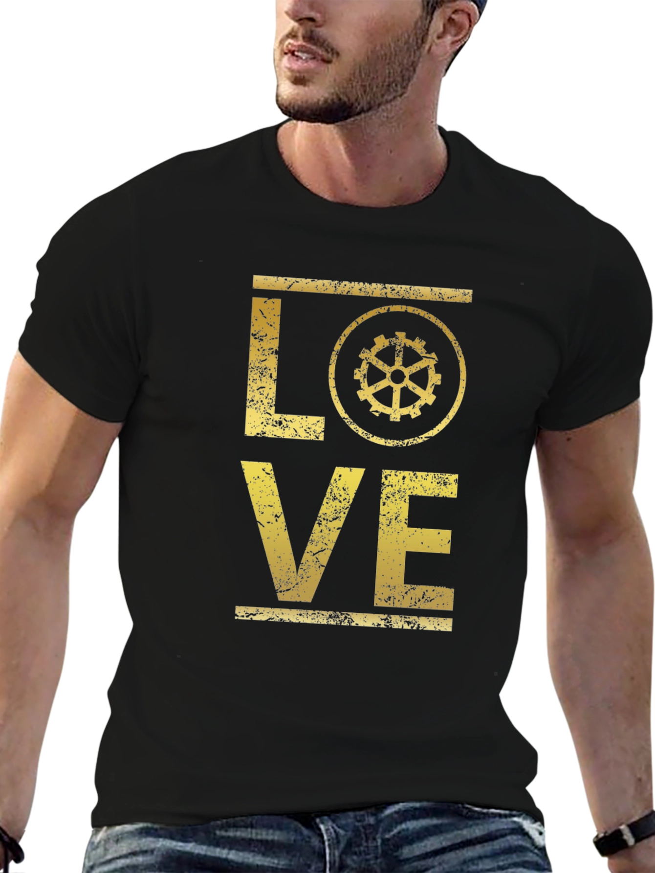 Black Steampunk Love Graphic Tee - Black Cotton T-Shirt view 6
