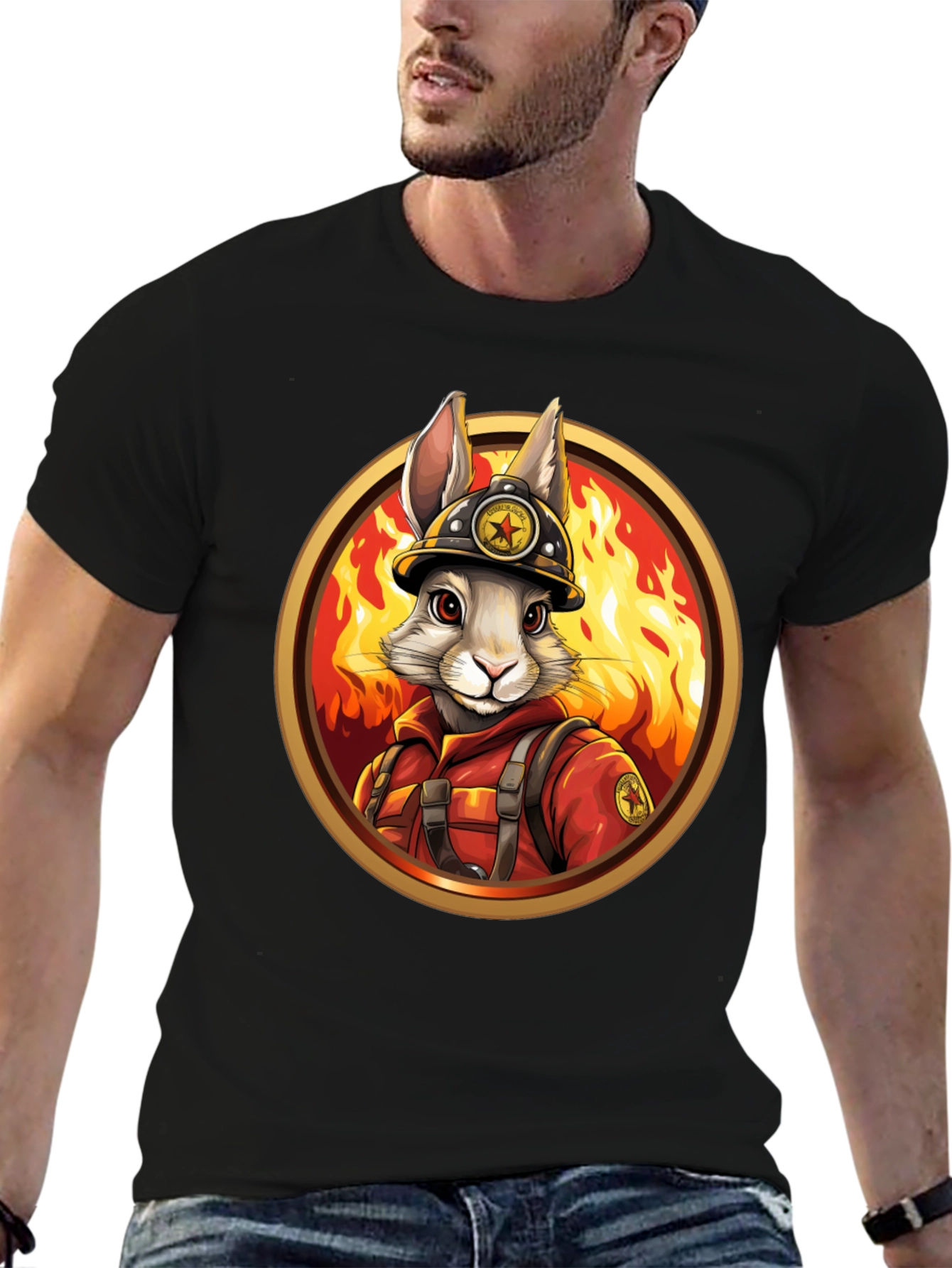 Black Firefighter Bunny Graphic Tee view 6