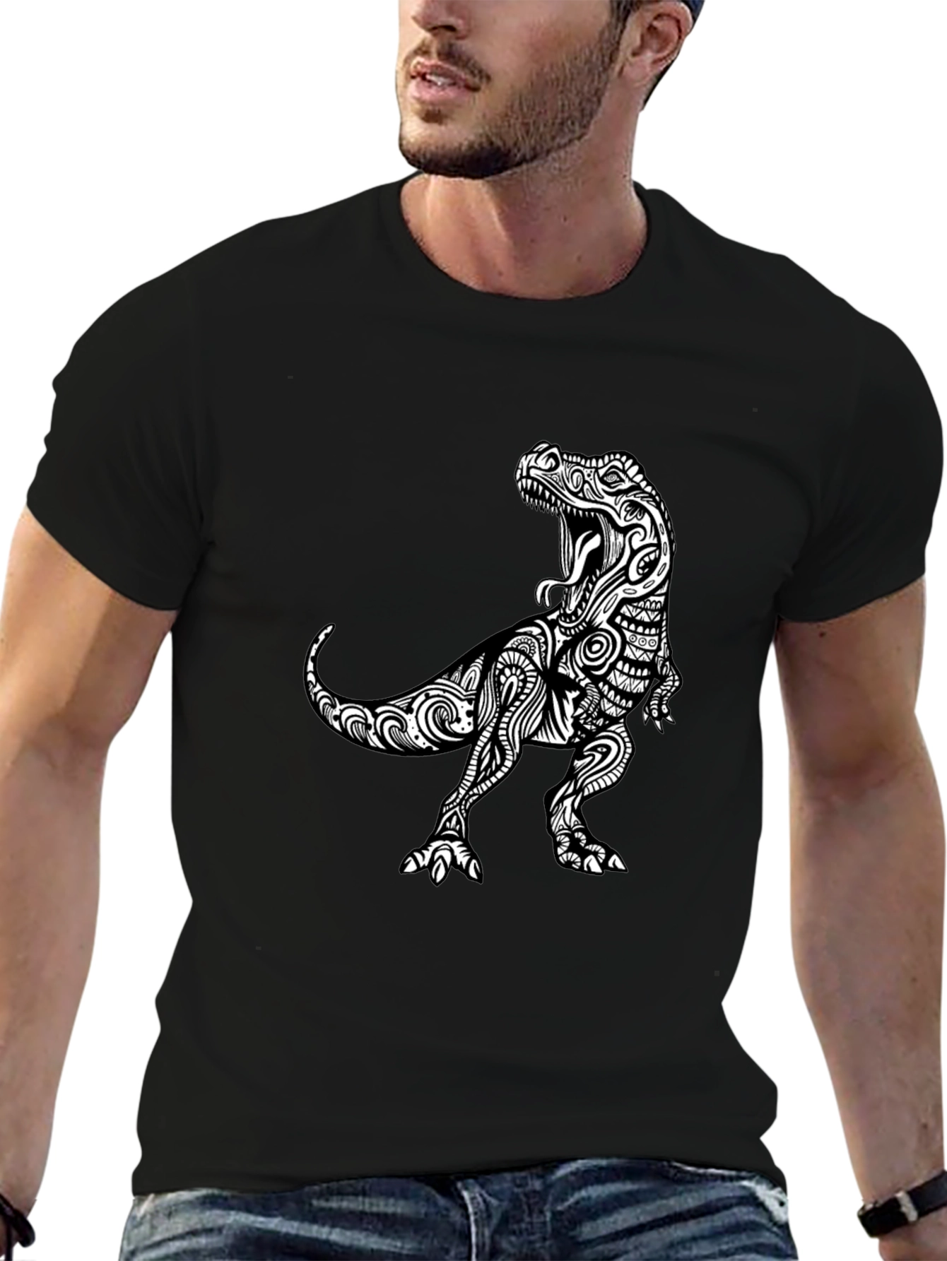 Black Tribal T-Rex Black Graphic Tee view 6