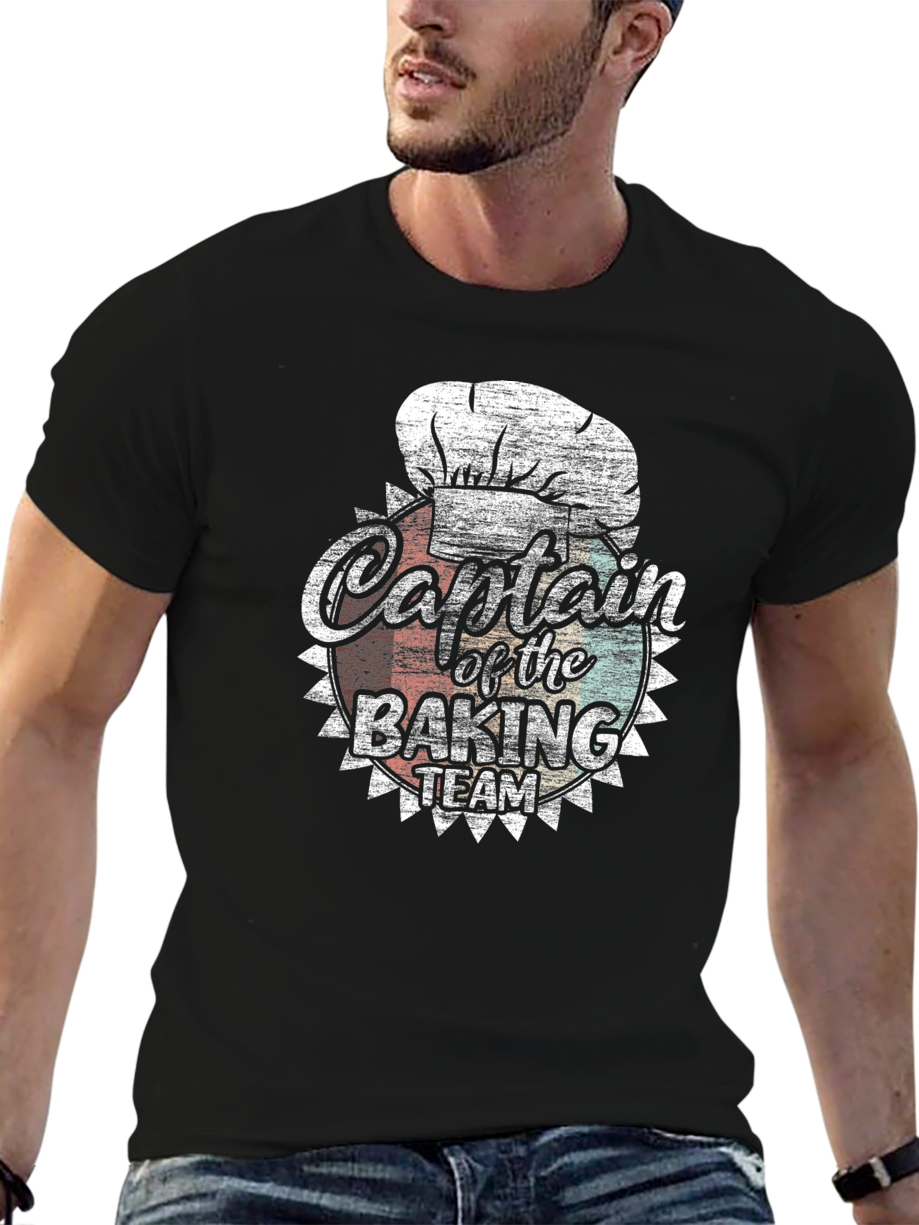 Black Captain of the Baking Team T-Shirt - Retro Chef Tee view 6