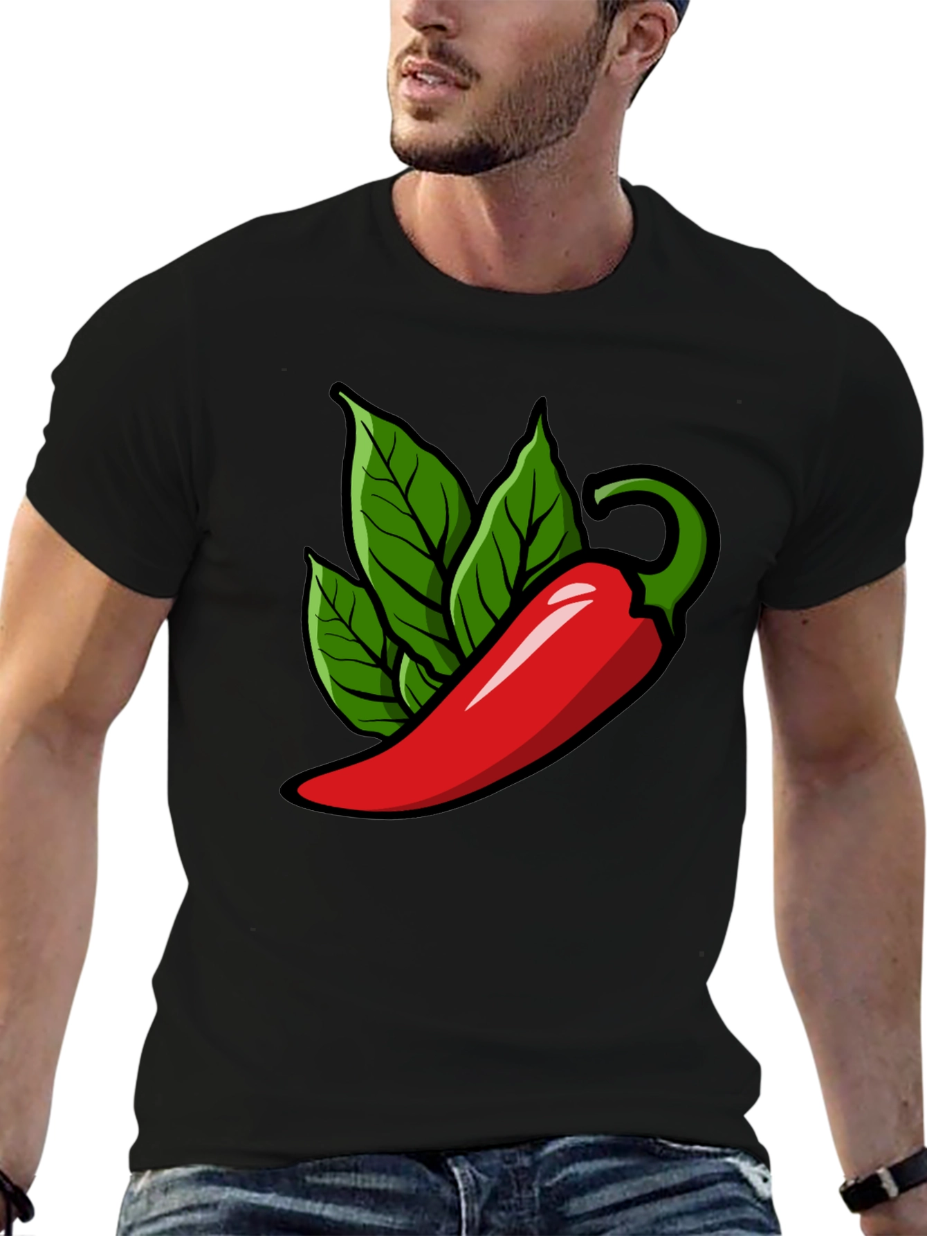 Black Spicy Pepper Graphic Tee - Black Cotton T-Shirt view 6