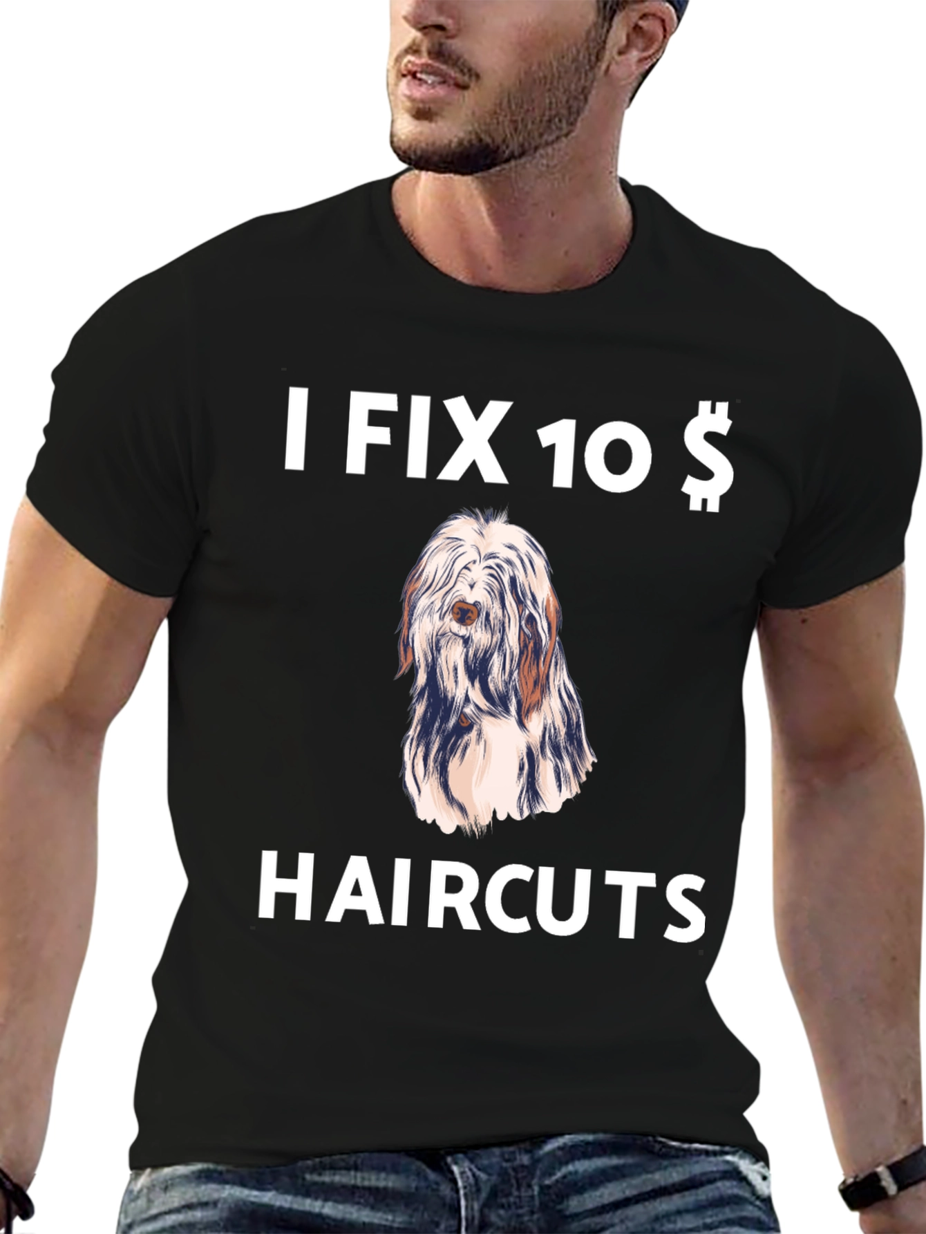Black Funny Dog Haircut T-Shirt - I Fix 10 Dollar Haircuts view 6