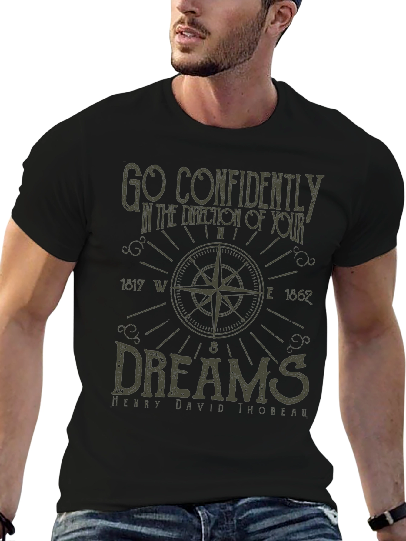 Black Inspirational Compass T-Shirt - Go Confidently view 6