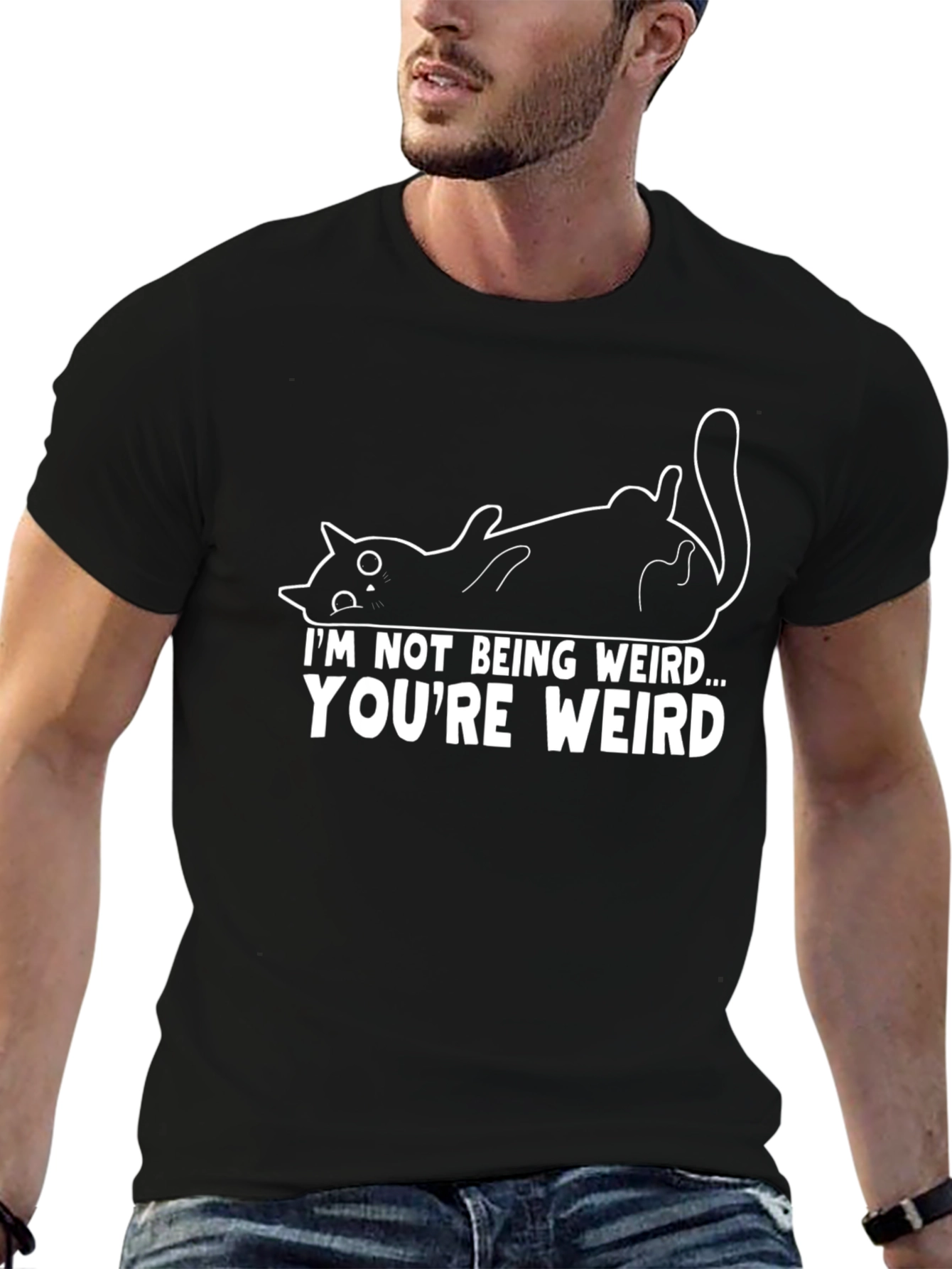 Black Funny Cat Graphic Tee - I'm Not Being Weird view 6