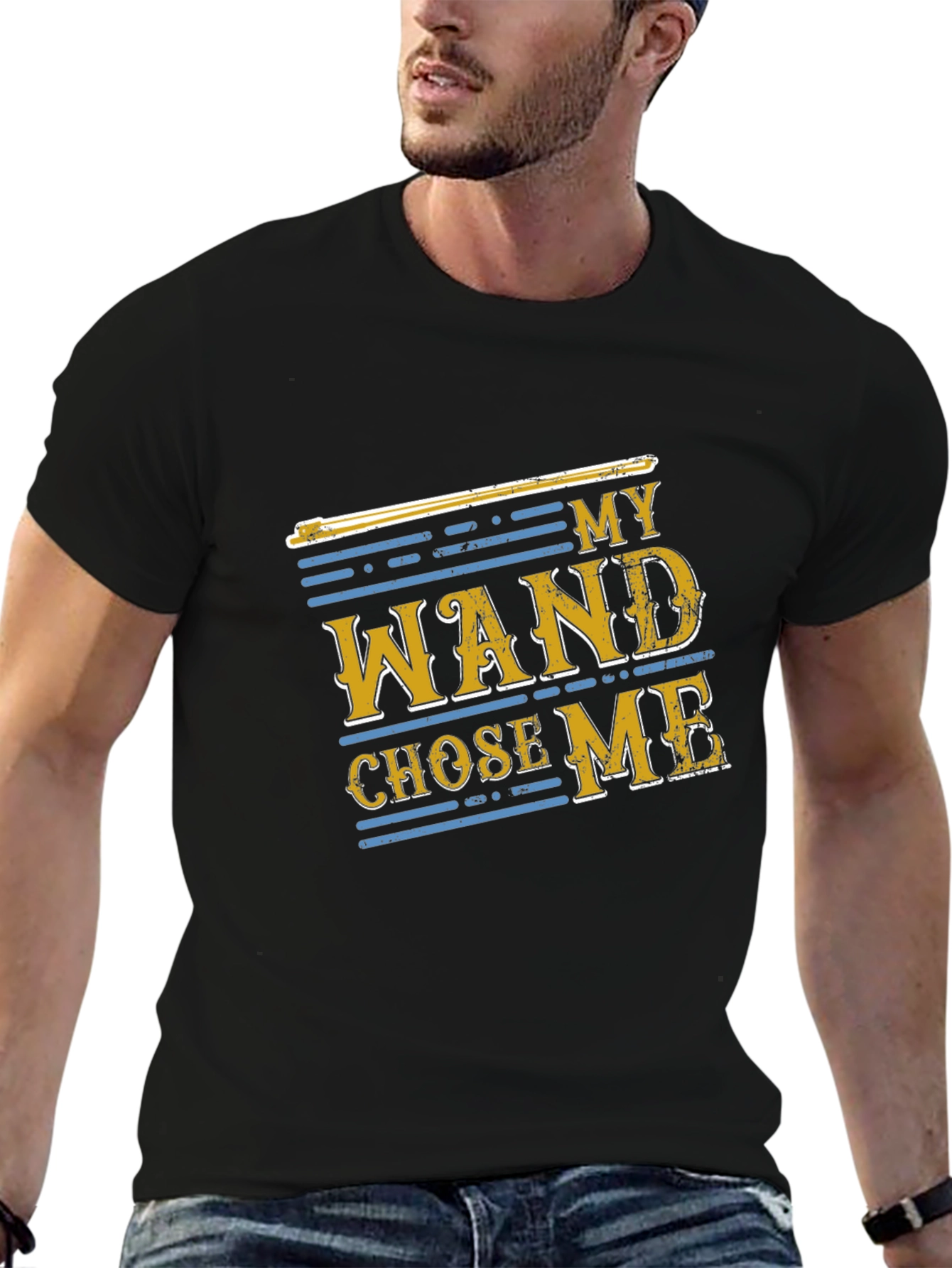 Black My Wand Chose Me Black Cotton T-Shirt view 6