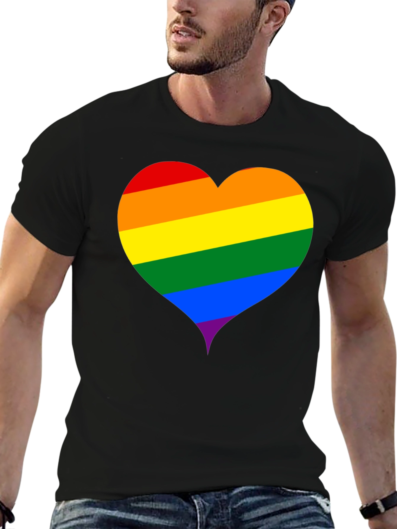 Black Rainbow Heart Graphic Black T-Shirt view 6