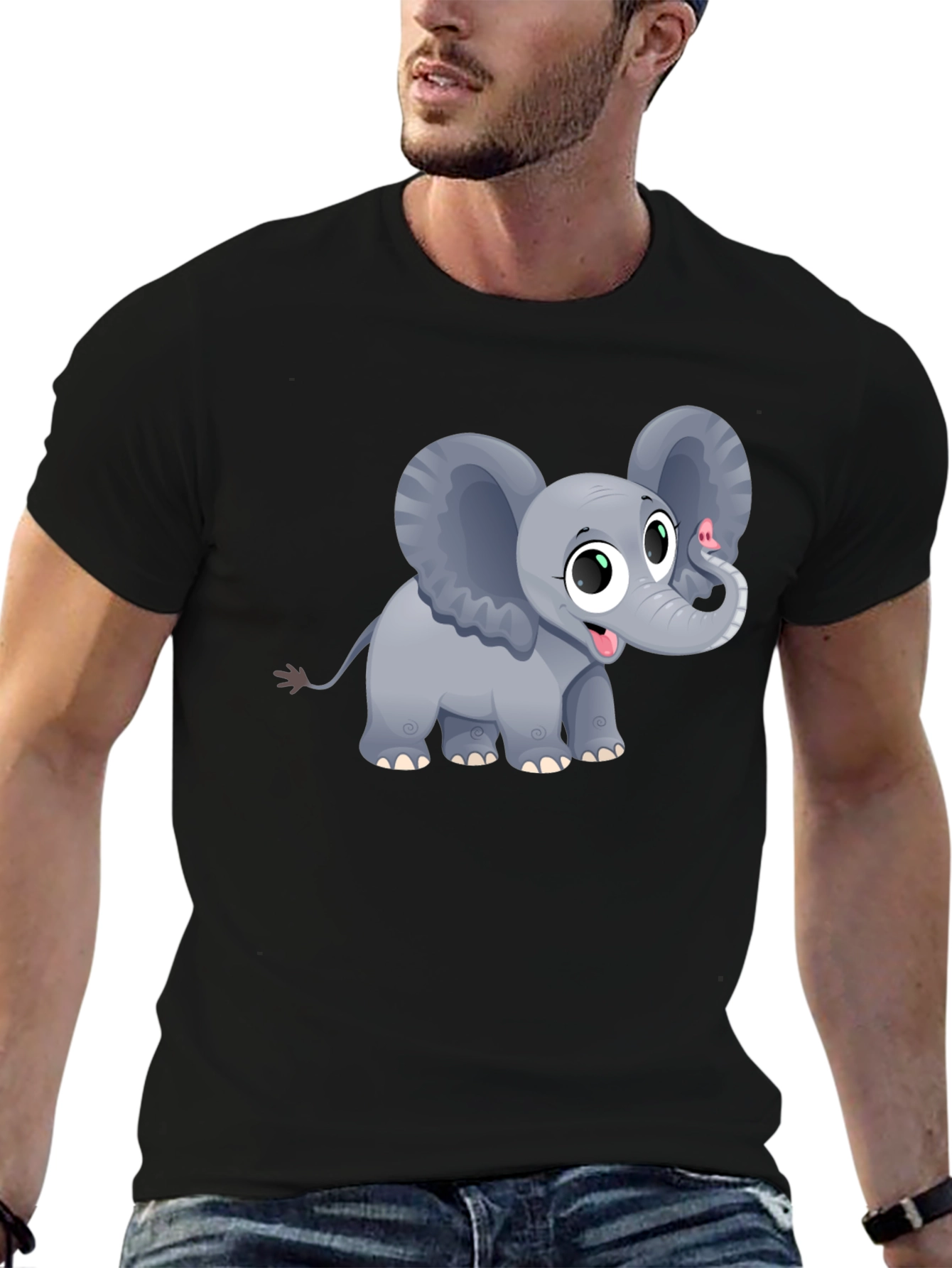 Black Cute Elephant Graphic Tee - Unisex Black T-Shirt view 6