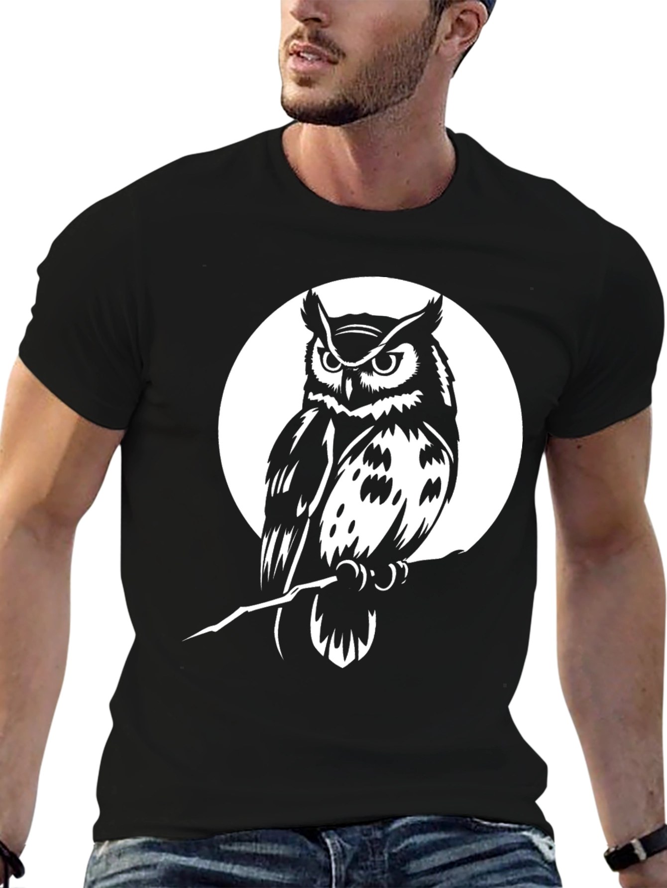 Black Owl Graphic Tee - Black Cotton Blend T-Shirt view 6