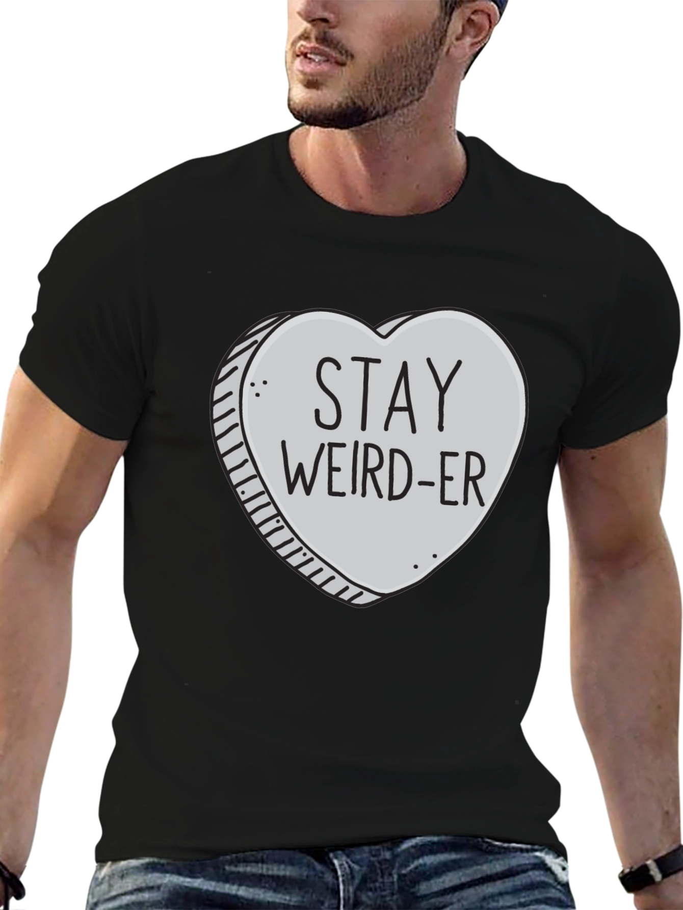 Black Stay Weird-er Heart Graphic Black T-Shirt view 6