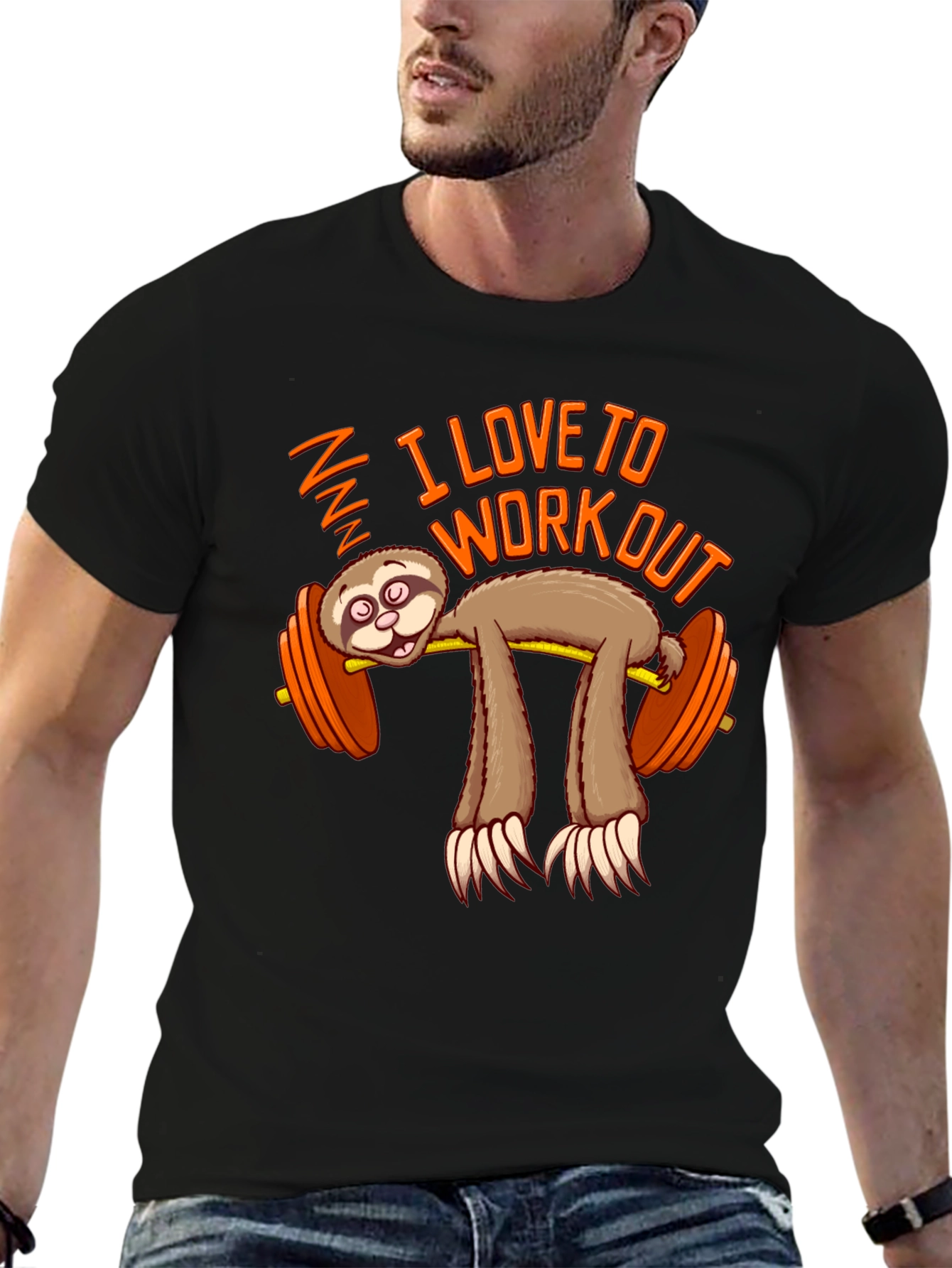 Black Funny Sloth Workout T-Shirt - I Love To Workout Gym Tee view 6