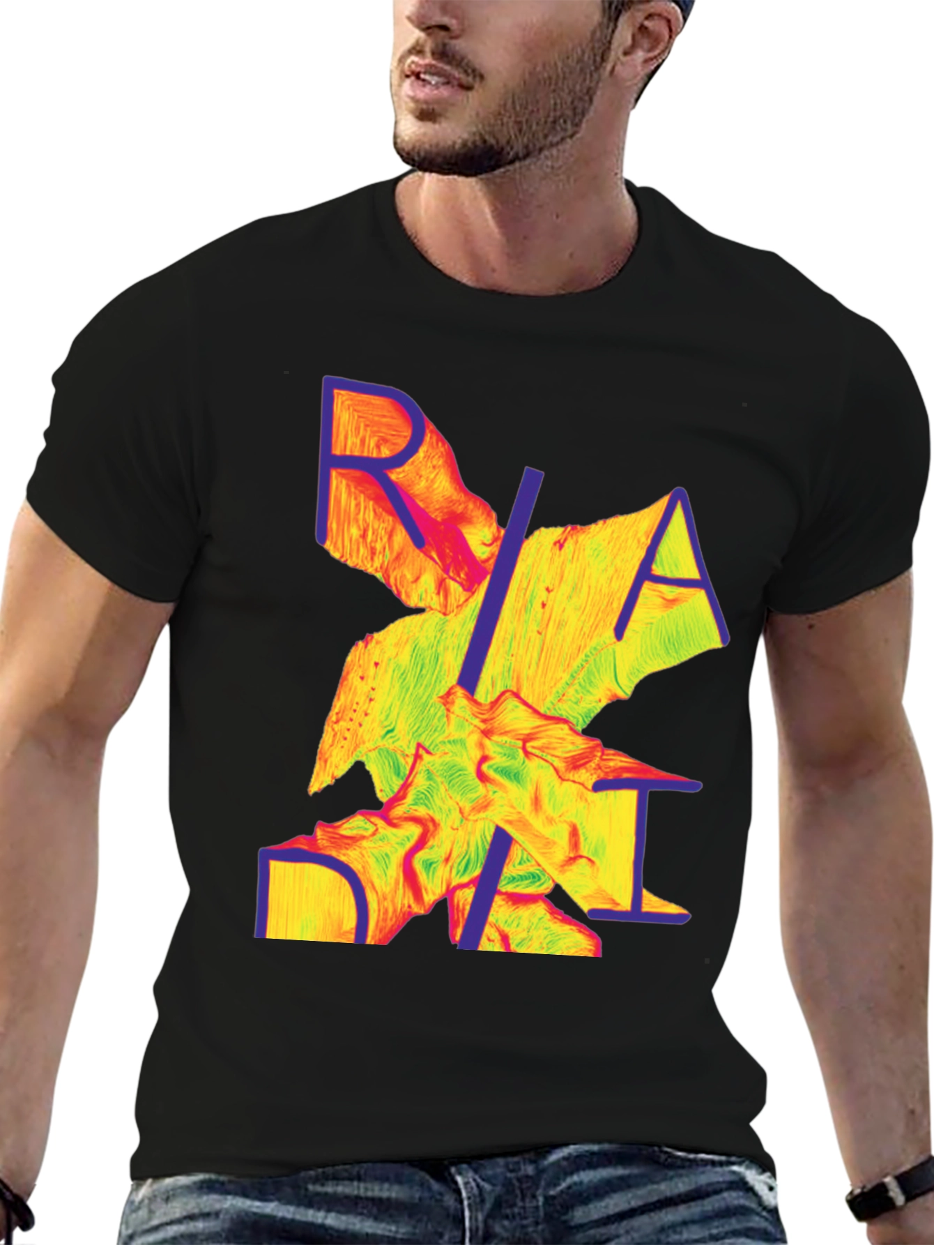 Black Abstract Graphic Tee - Modern Print Black T-Shirt view 6